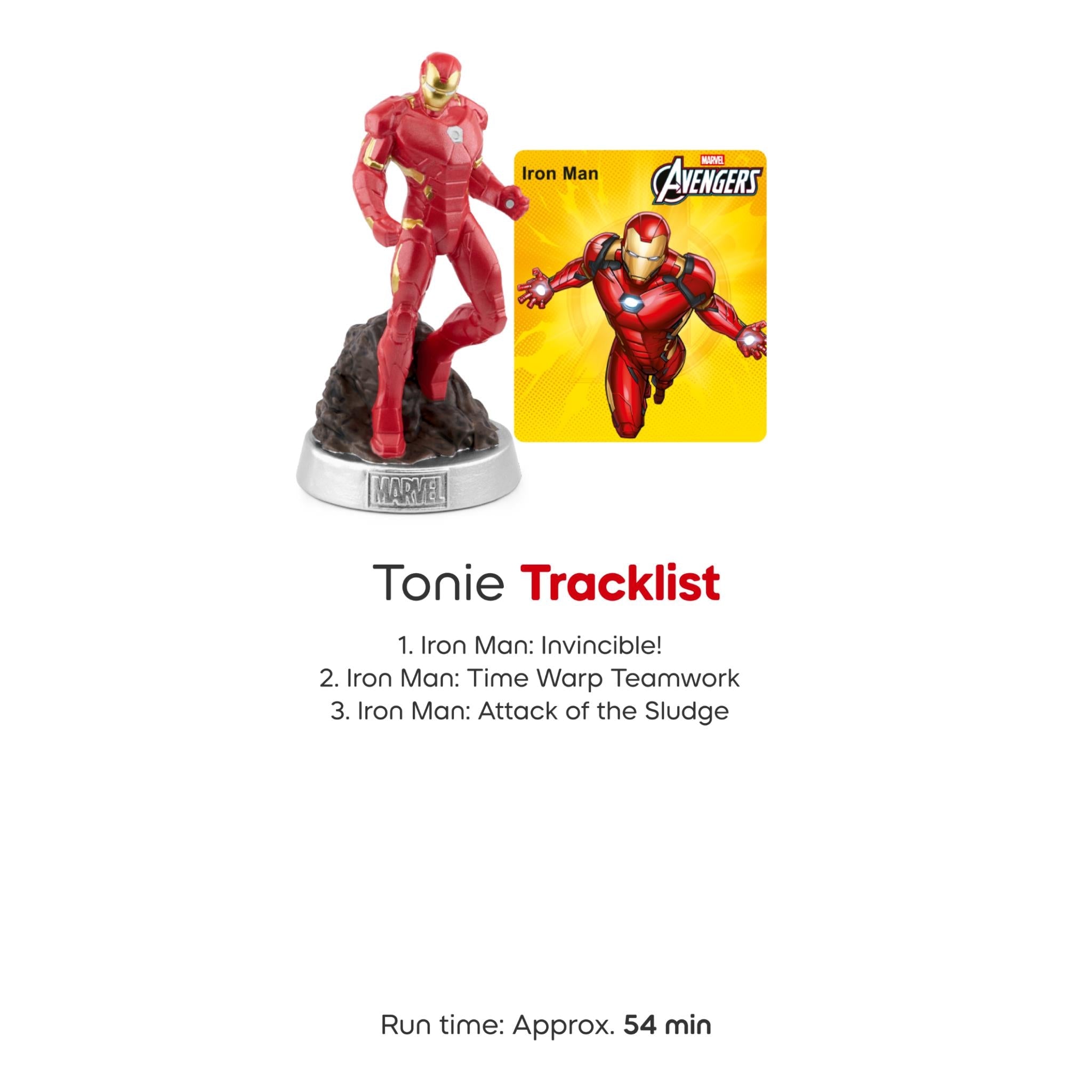 Iron Man character tonie figure with Avengers image card and tonie tracklist text