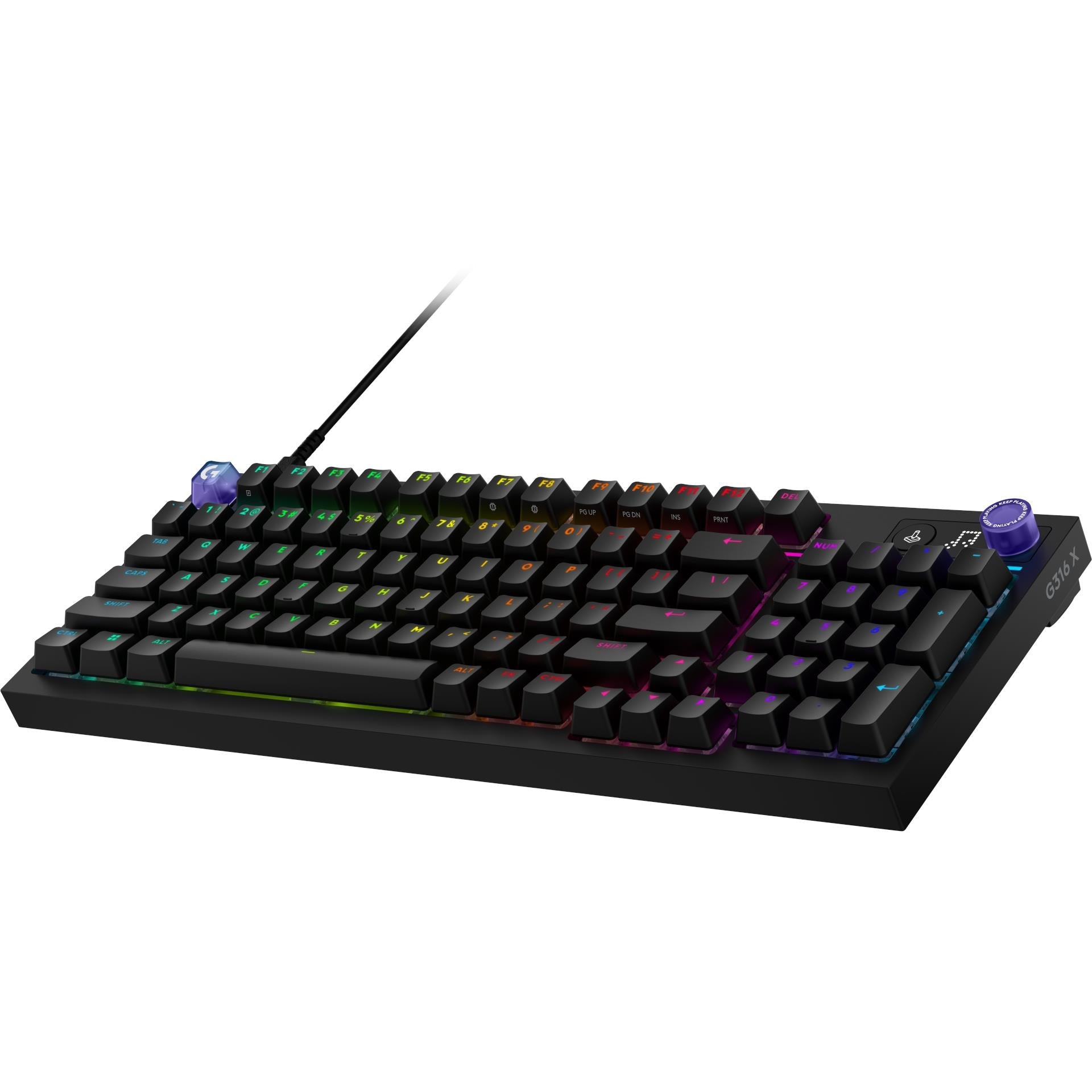 Black wired mechanical gaming keyboard with RGB backlighting and numeric key cluster