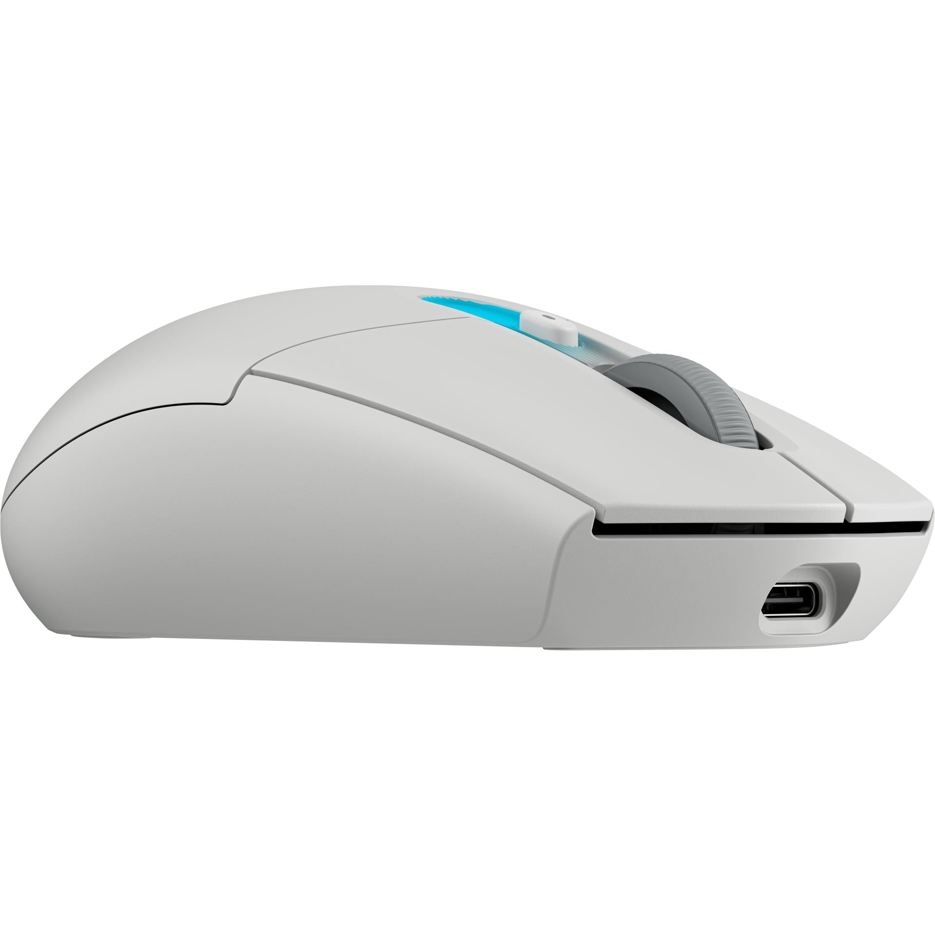 White wireless computer mouse with side grip and USB-C port