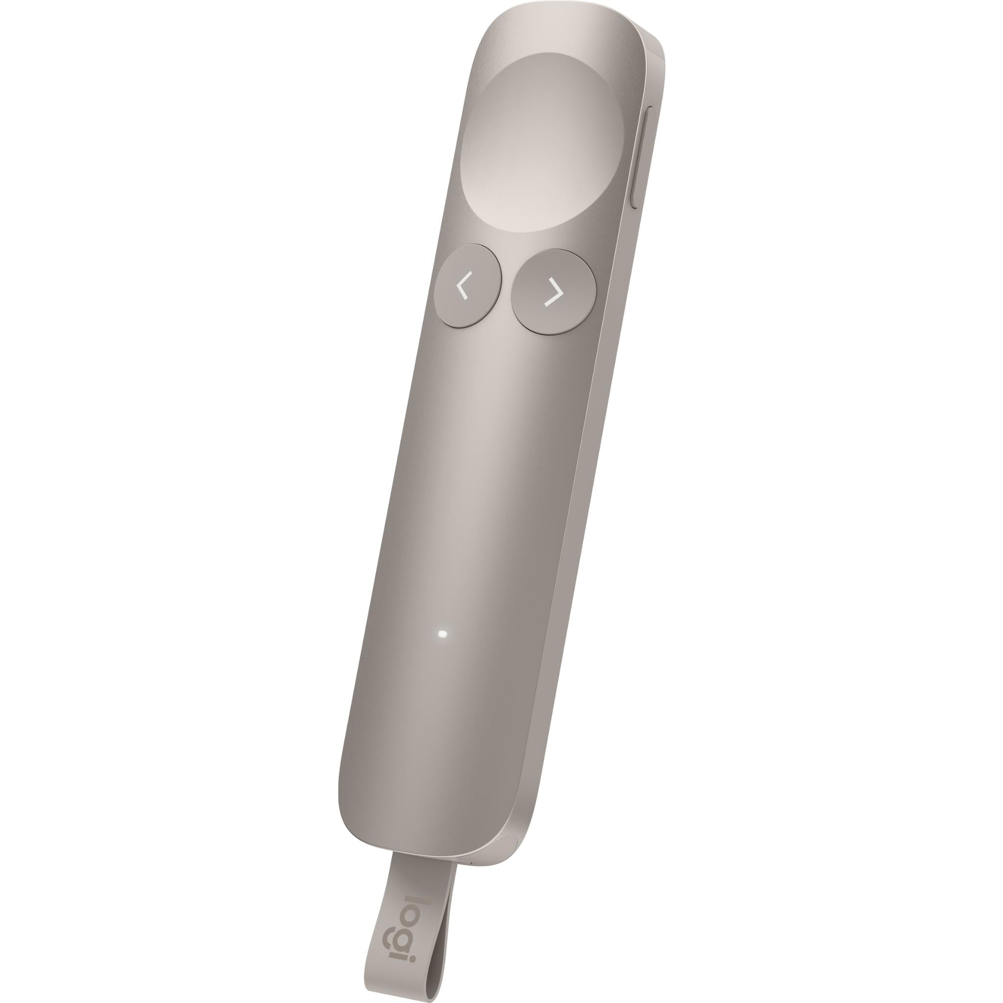 Sand white wireless presentation remote angled view with two arrow buttons