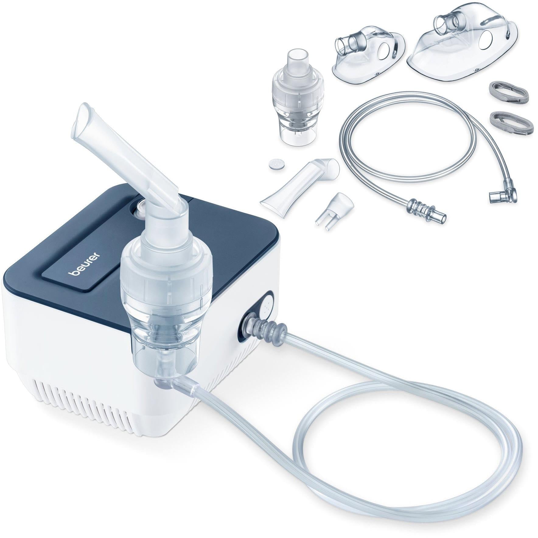 Compressed-air nebuliser kit with nebuliser chamber, mouthpieces, and air tubing