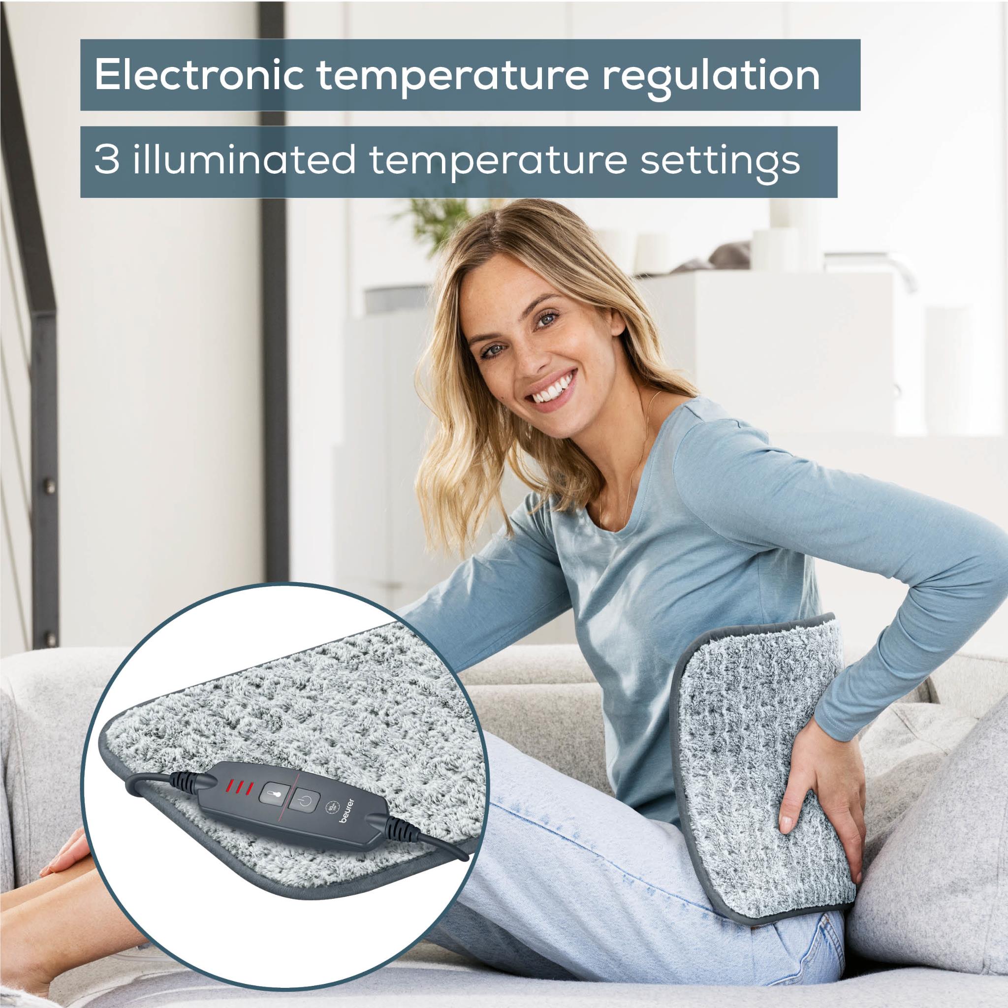 Grey personal heating pad and controller with fabric heating surface