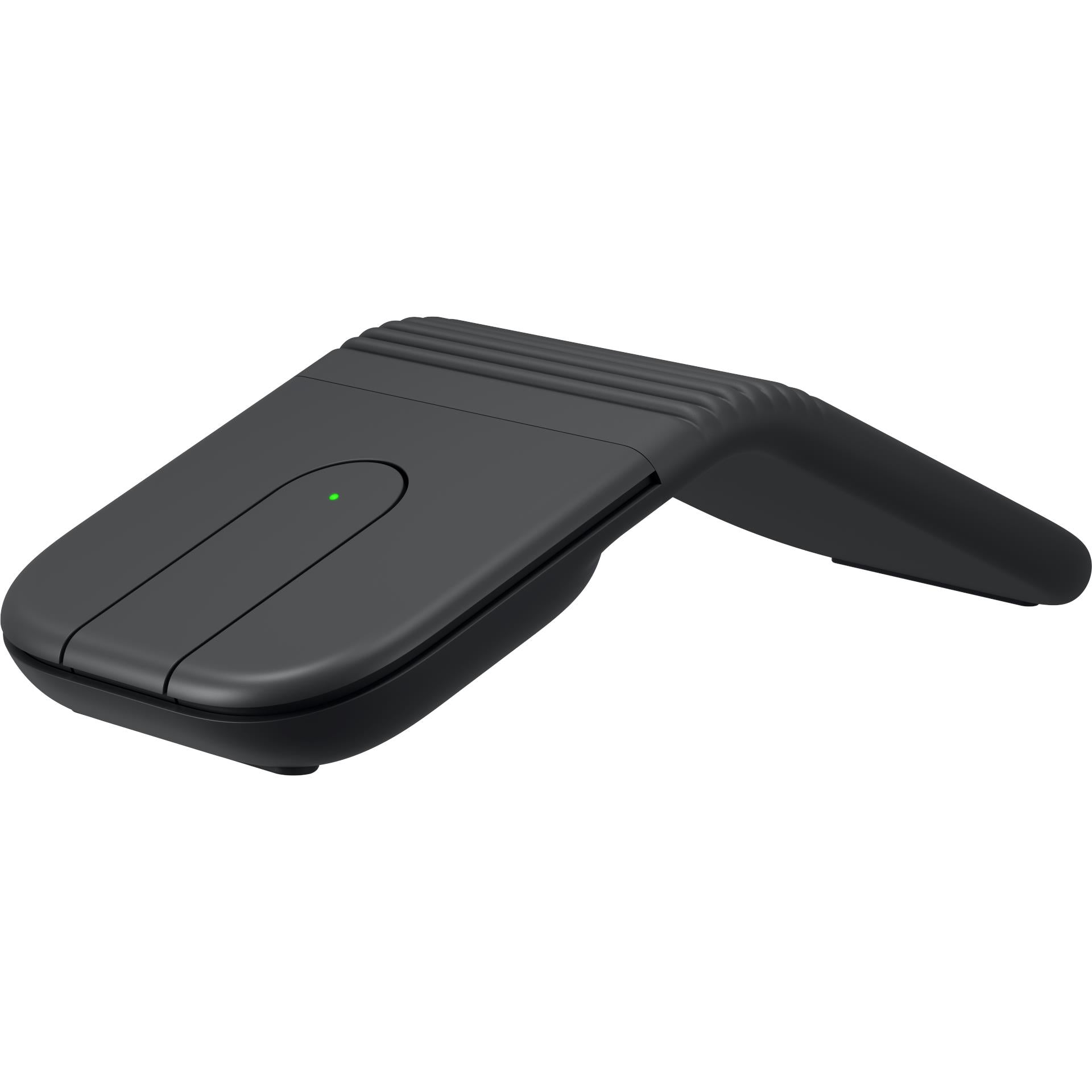 Foldable wireless mouse in dark graphite with green power indicator