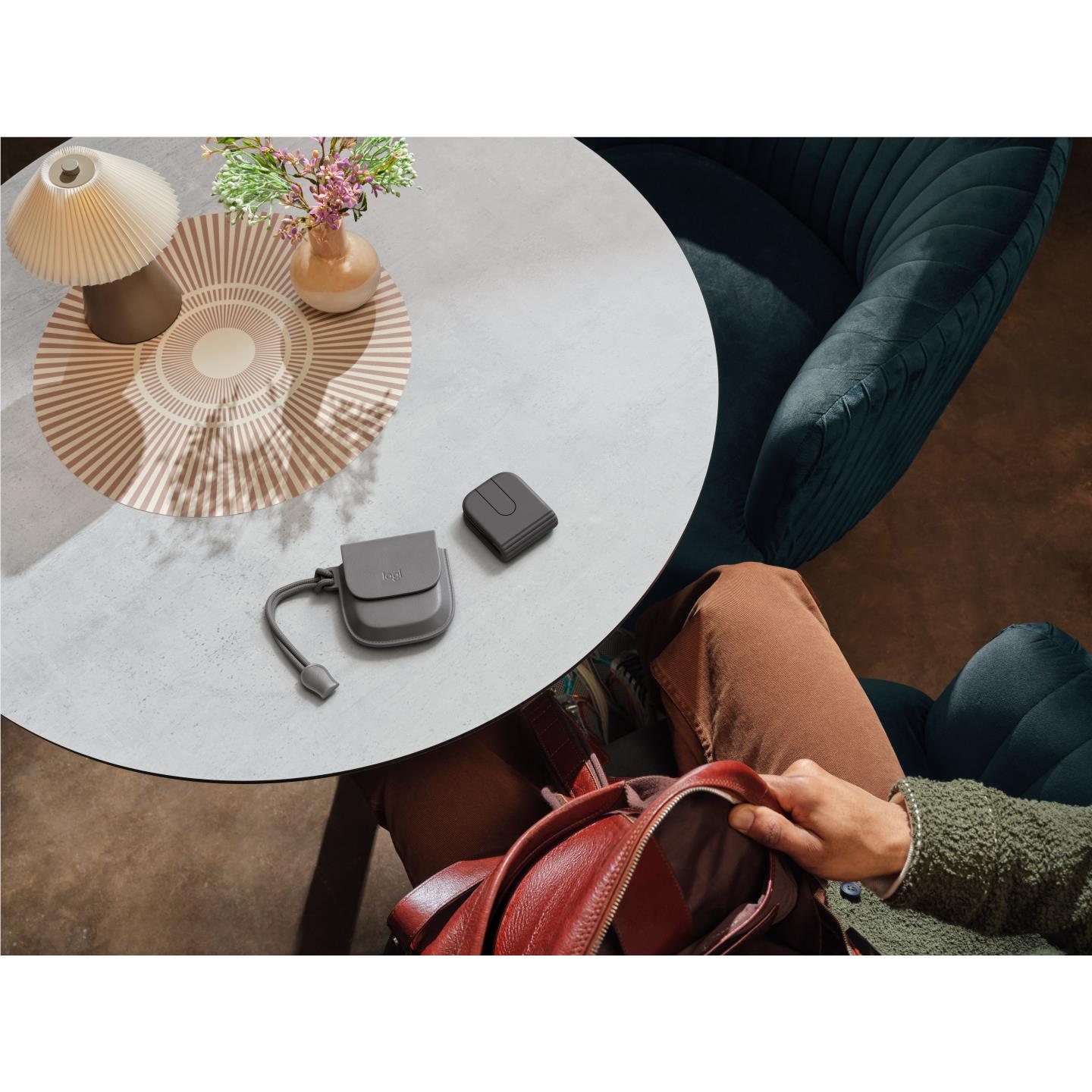 Graphite foldable wireless mouse with USB-C charging cable, compact travel design