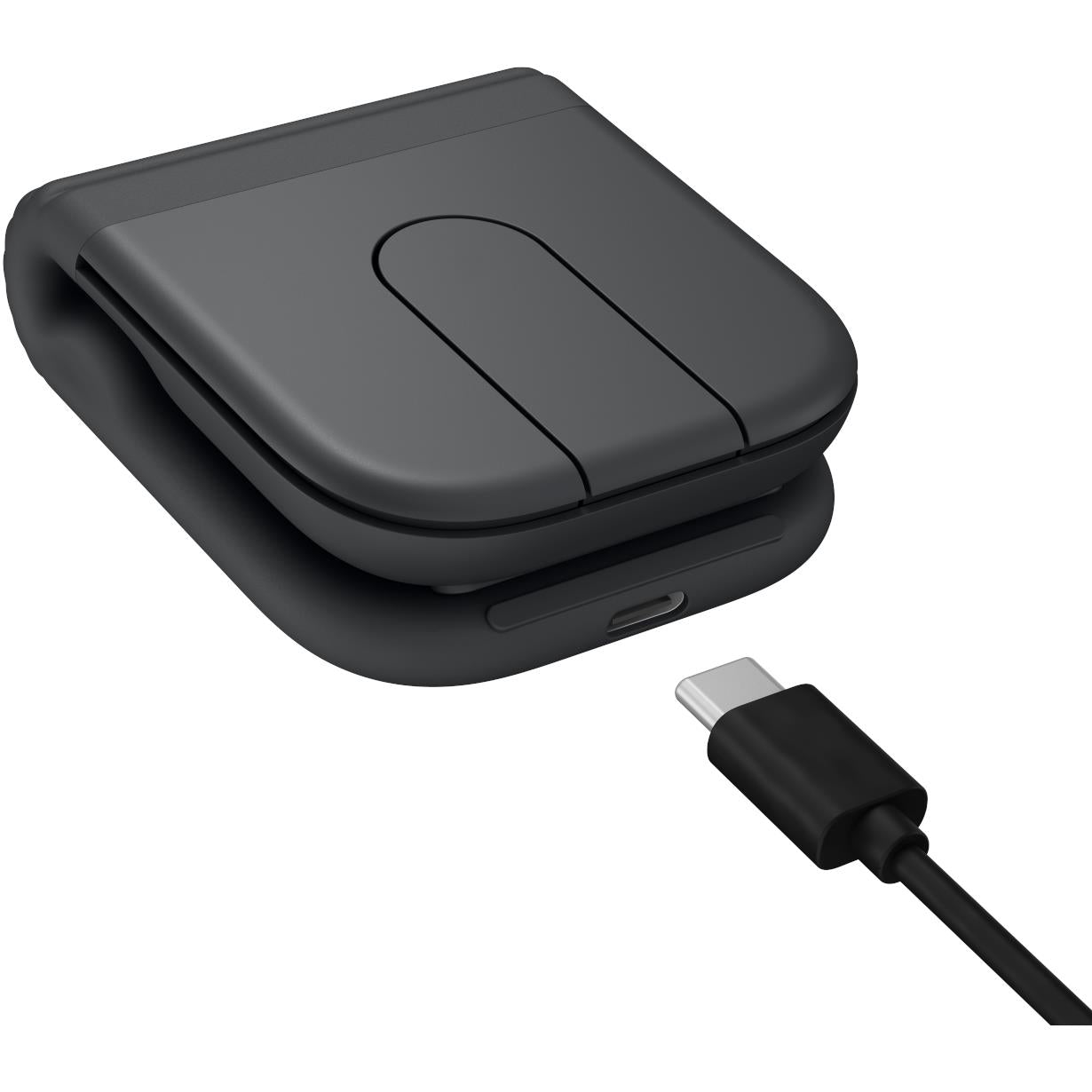 Foldable wireless mouse with charging cable connected
