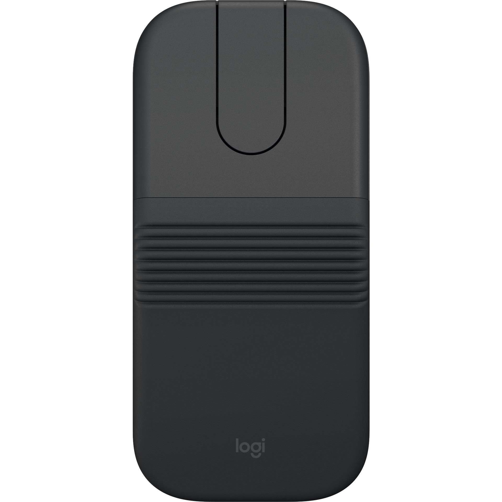 Folded wireless mouse back view with ridged grip texture
