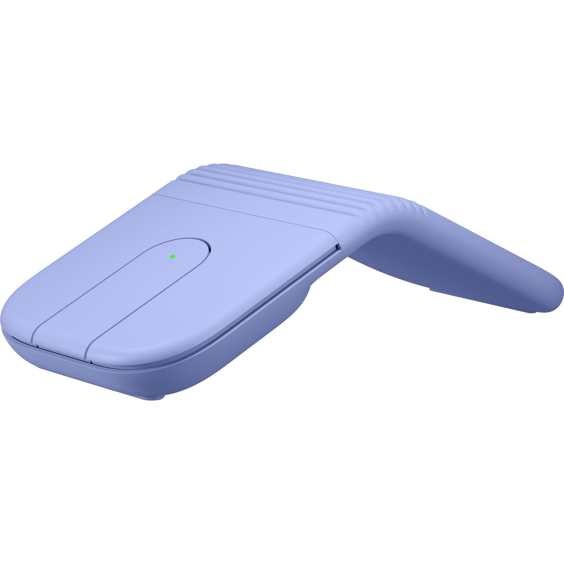 Lilac foldable rechargeable compact mouse with curved top and green status light