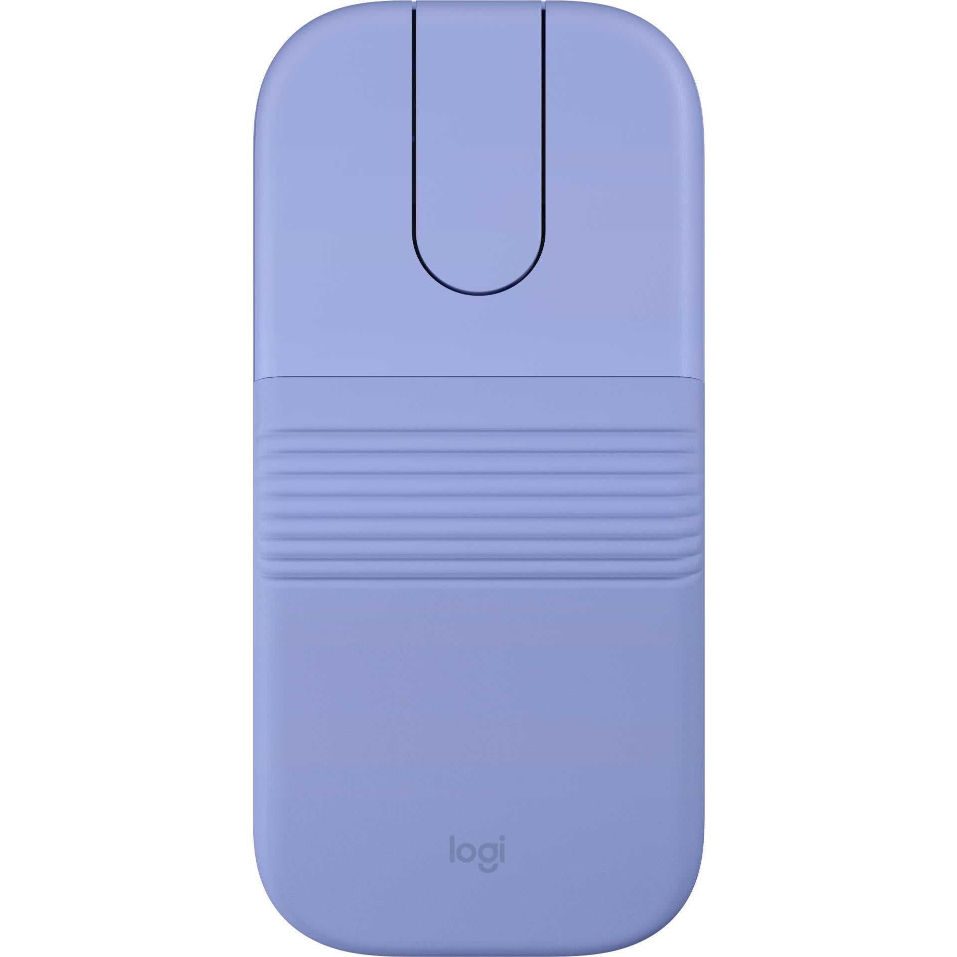 Lilac foldable rechargeable mouse back with centered scroll-button shape