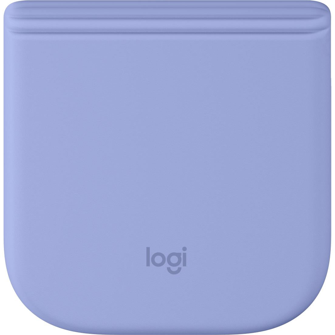 Lilac foldable mouse underside close-up with small logi logo