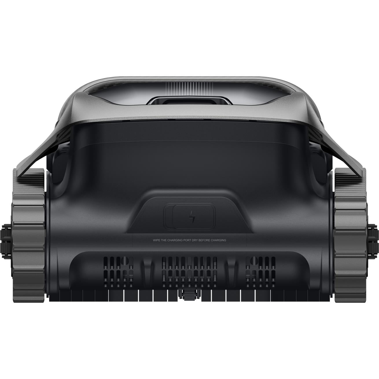 MOVA robot pool cleaner rear view with black vents and side wheel tracks