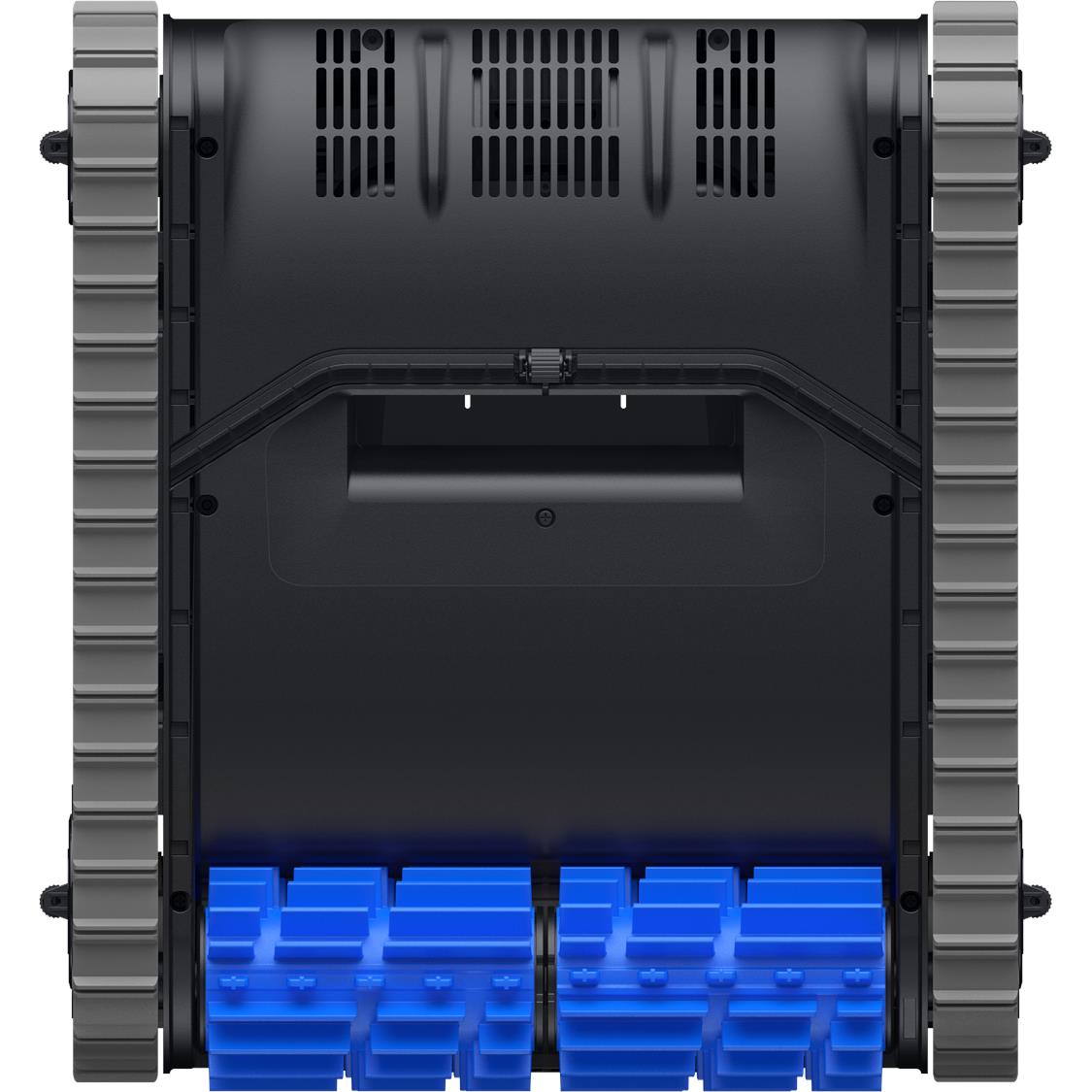 MOVA robot pool cleaner open underside view with blue roller brushes