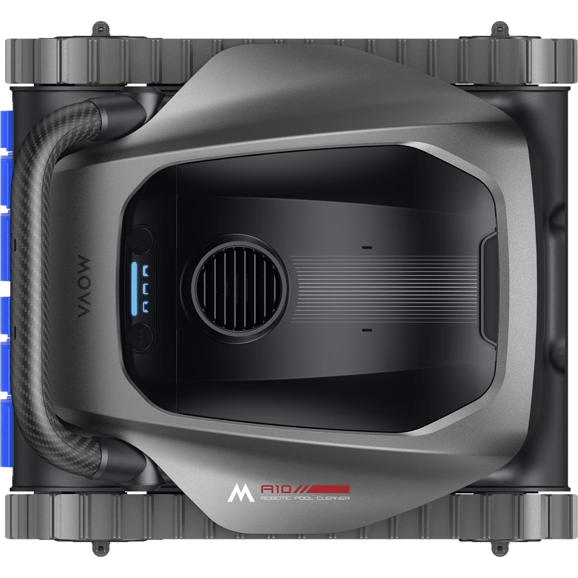 MOVA robot pool cleaner top/side view with vented grille and blue indicator lights
