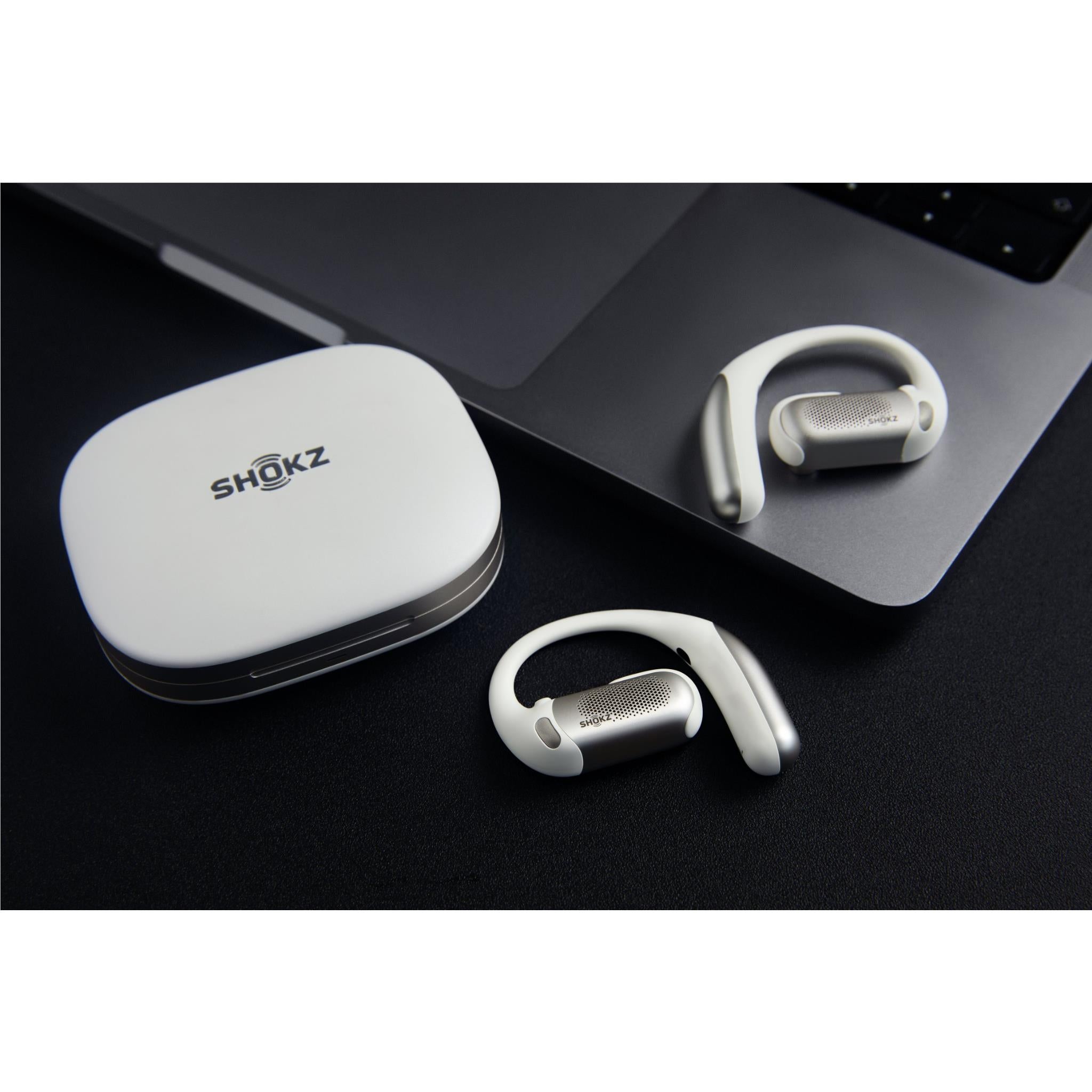 Shokz OpenFit Pro white wireless open-ear headphones, image 4 - Open-Ear Headphones at Tech Supply Shed NZ