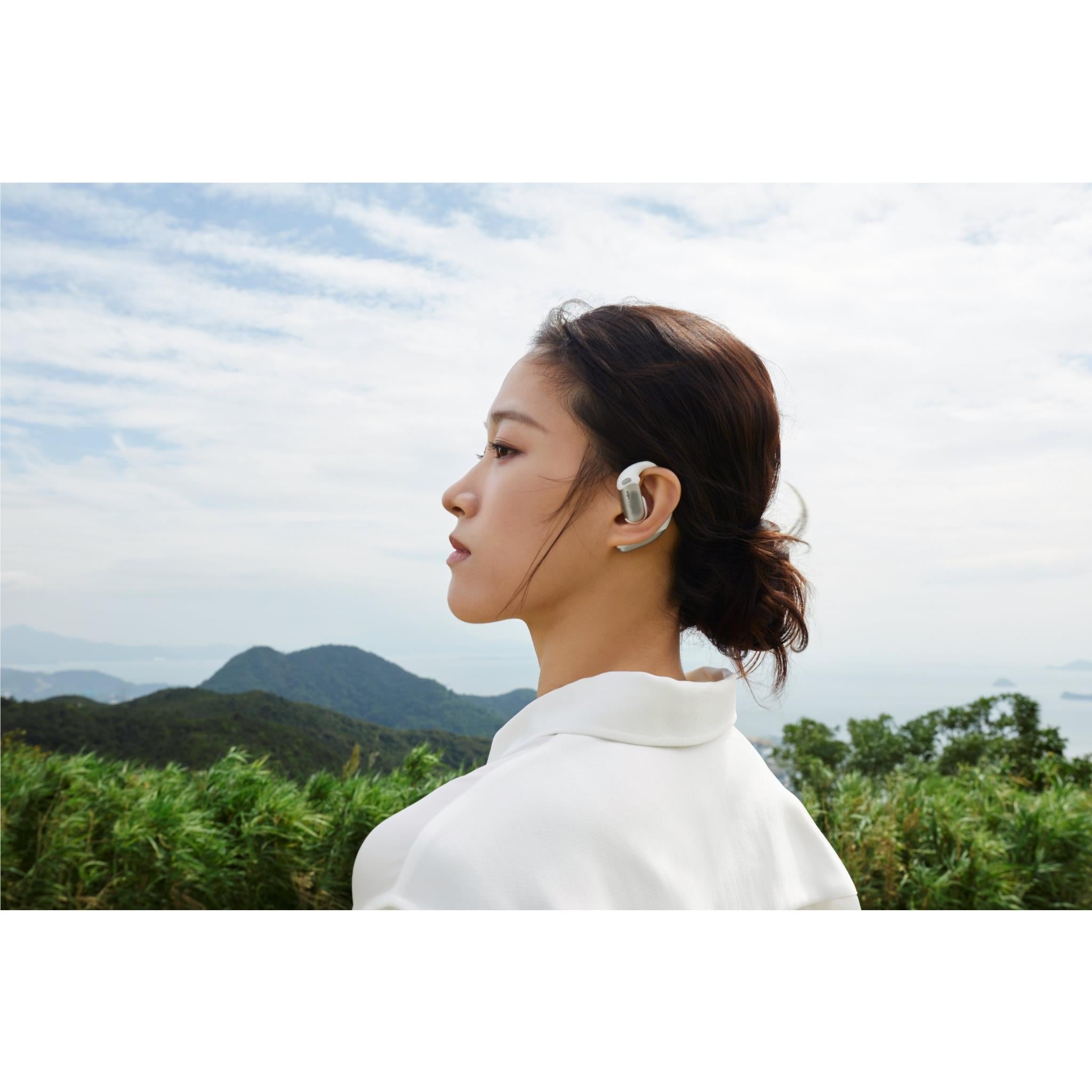 Shokz OpenFit Pro white wireless open-ear headphones, image 5 - Open-Ear Headphones at Tech Supply Shed NZ