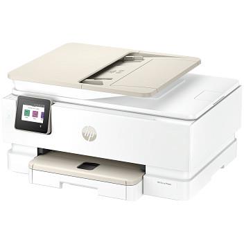 White HP all-in-one printer with open paper tray and front output slot