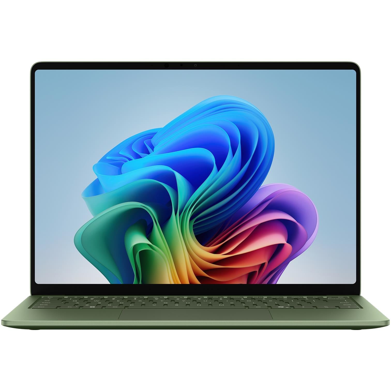 Jade Surface Laptop with open display and keyboard, front view