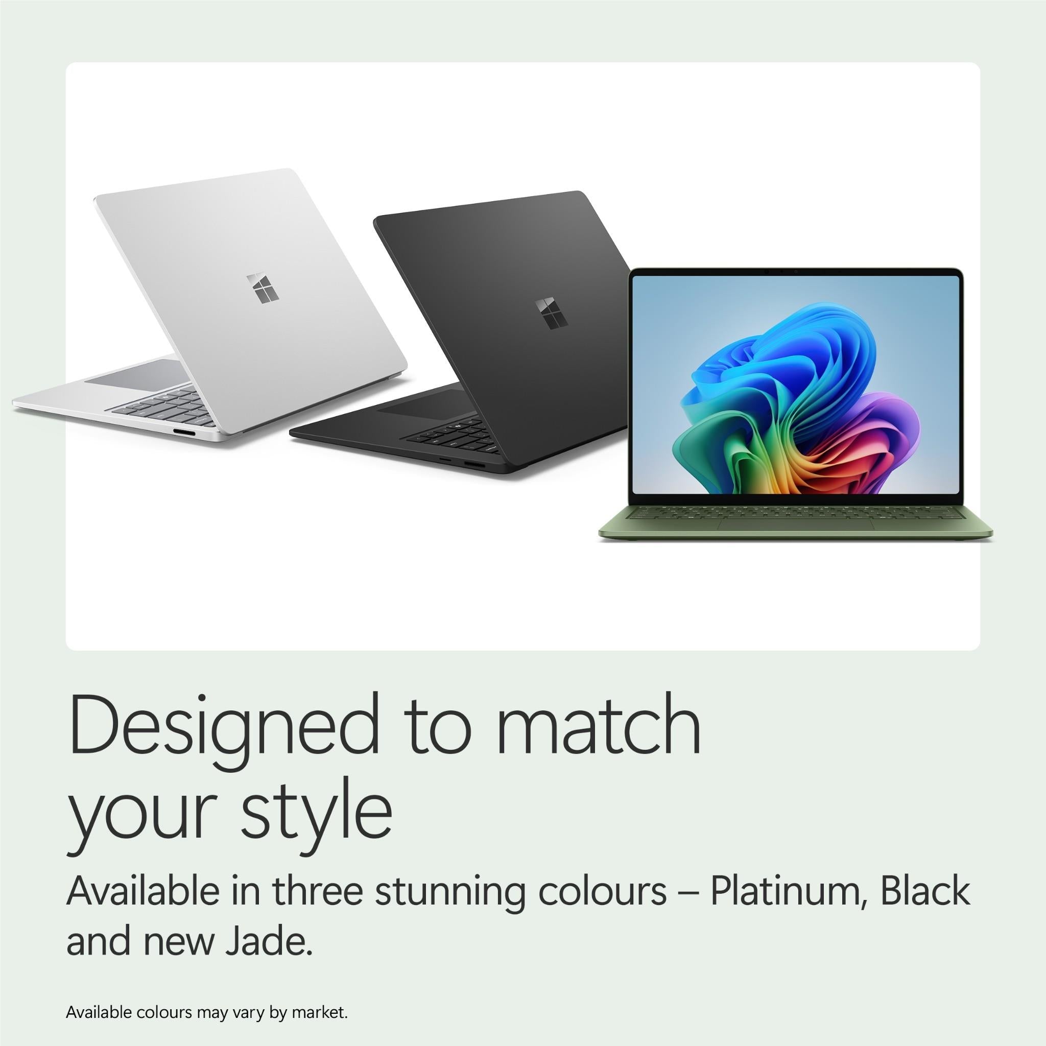 Jade Surface Laptop shown with silver and black models, lids open