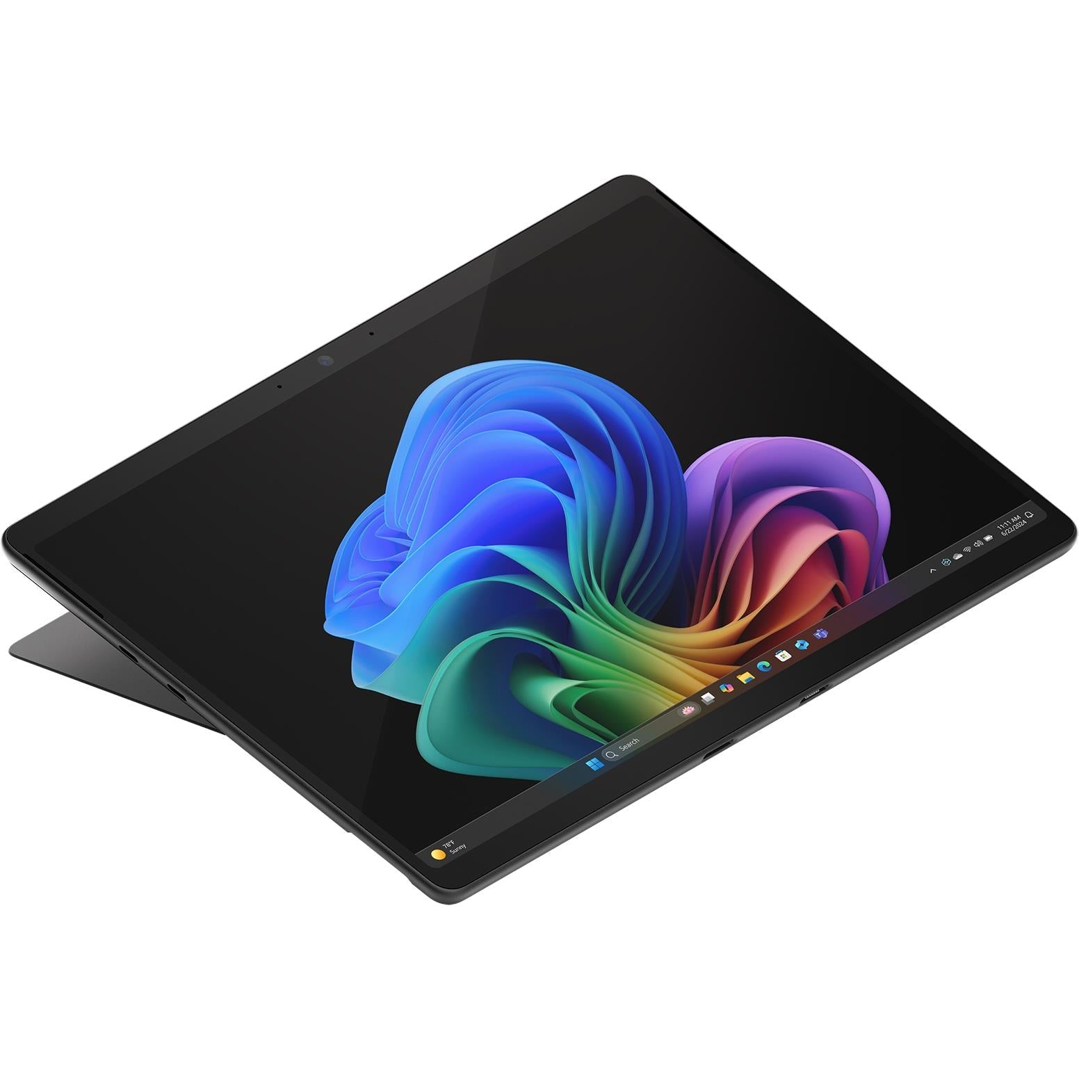 Microsoft Surface Pro OLED tablet front angled view, black with colorful screen