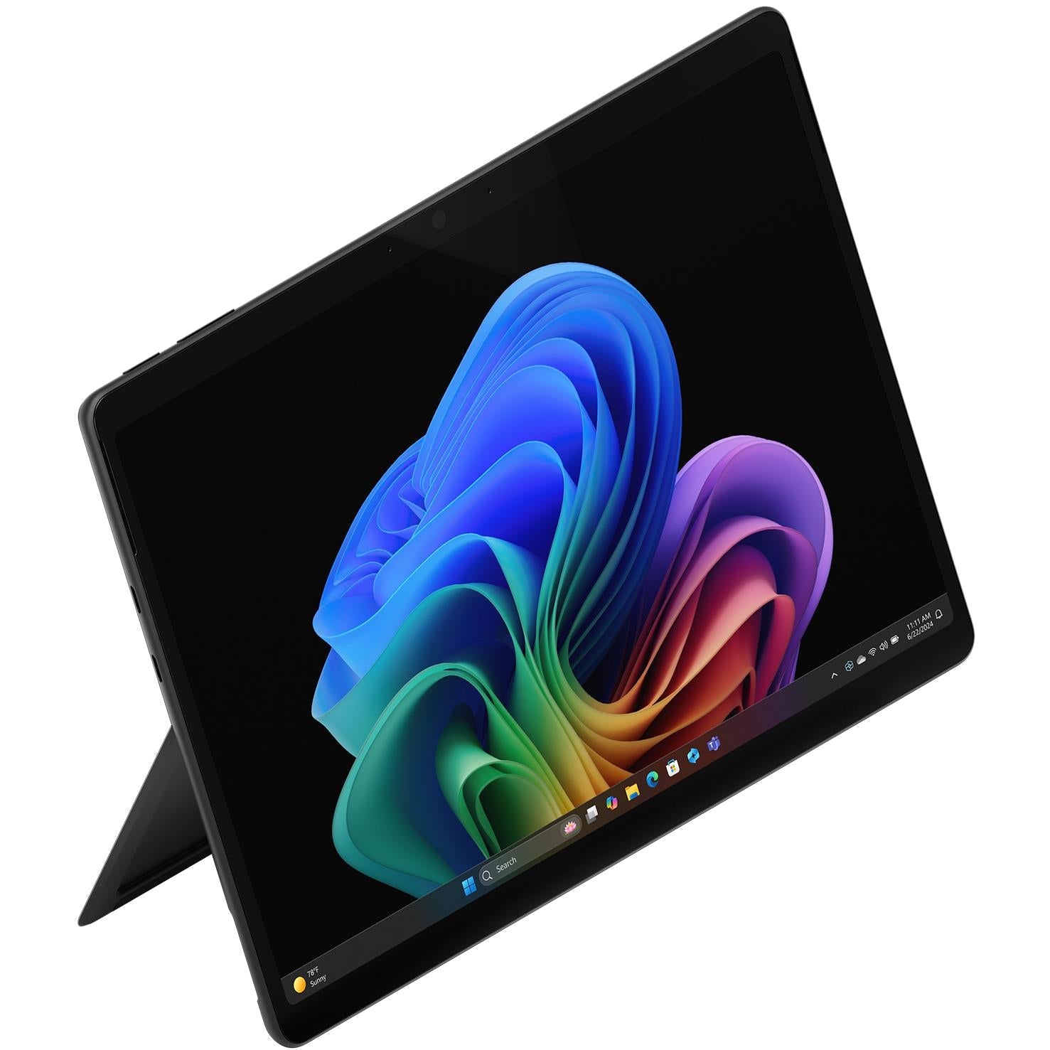 Microsoft Surface Pro tablet in black, front view with colorful display and kickstand