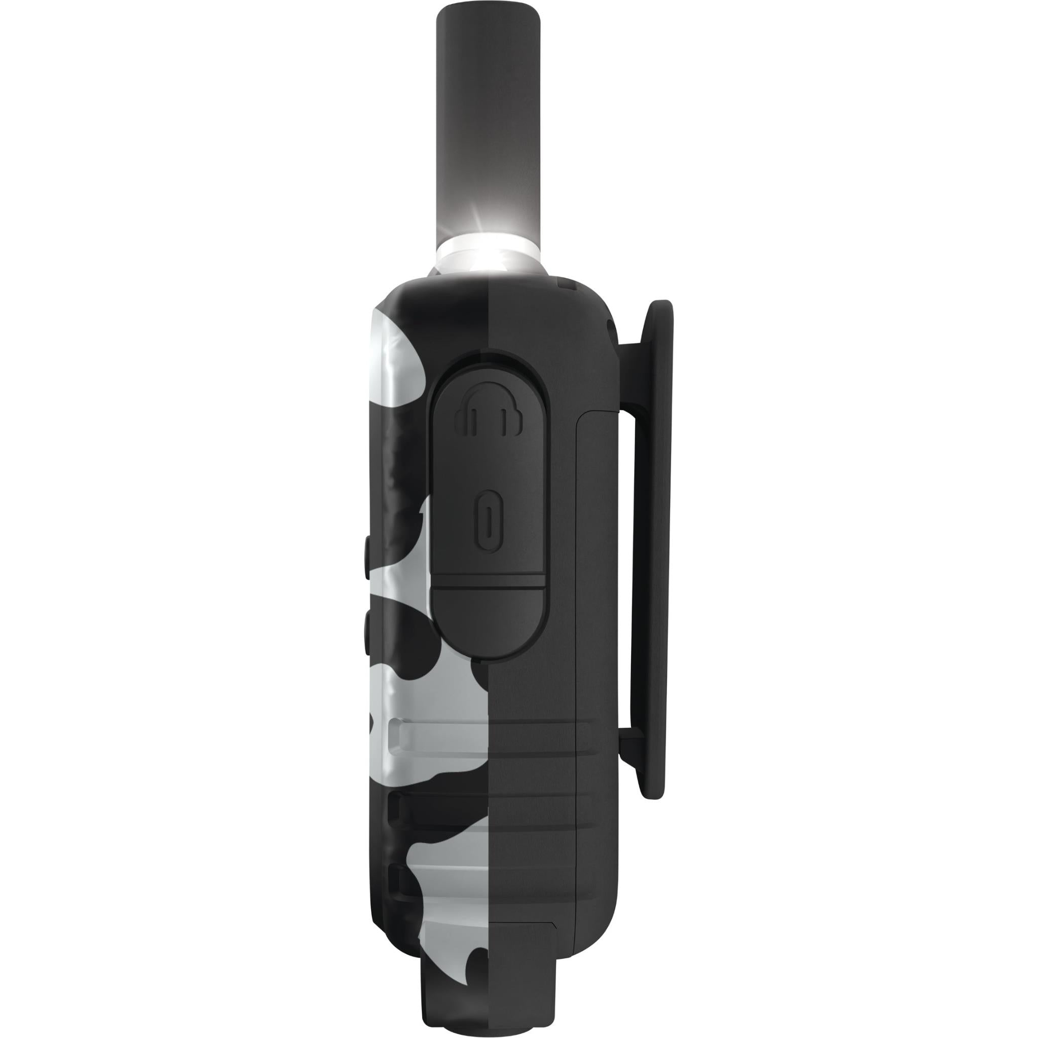Camouflage UHF kid-zone radio, back view with control buttons
