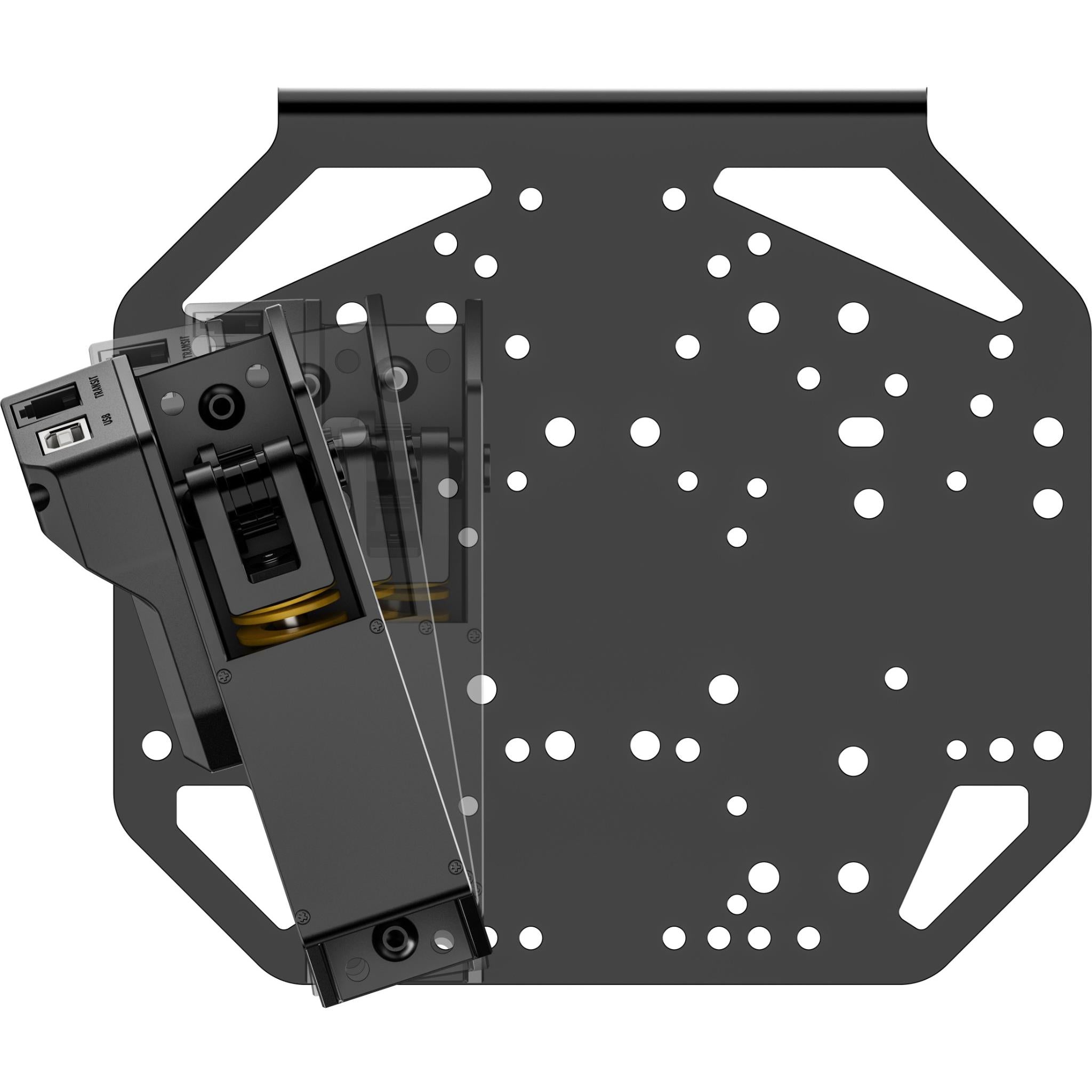 Steel mounting plate with dense hole pattern and side bracket mount