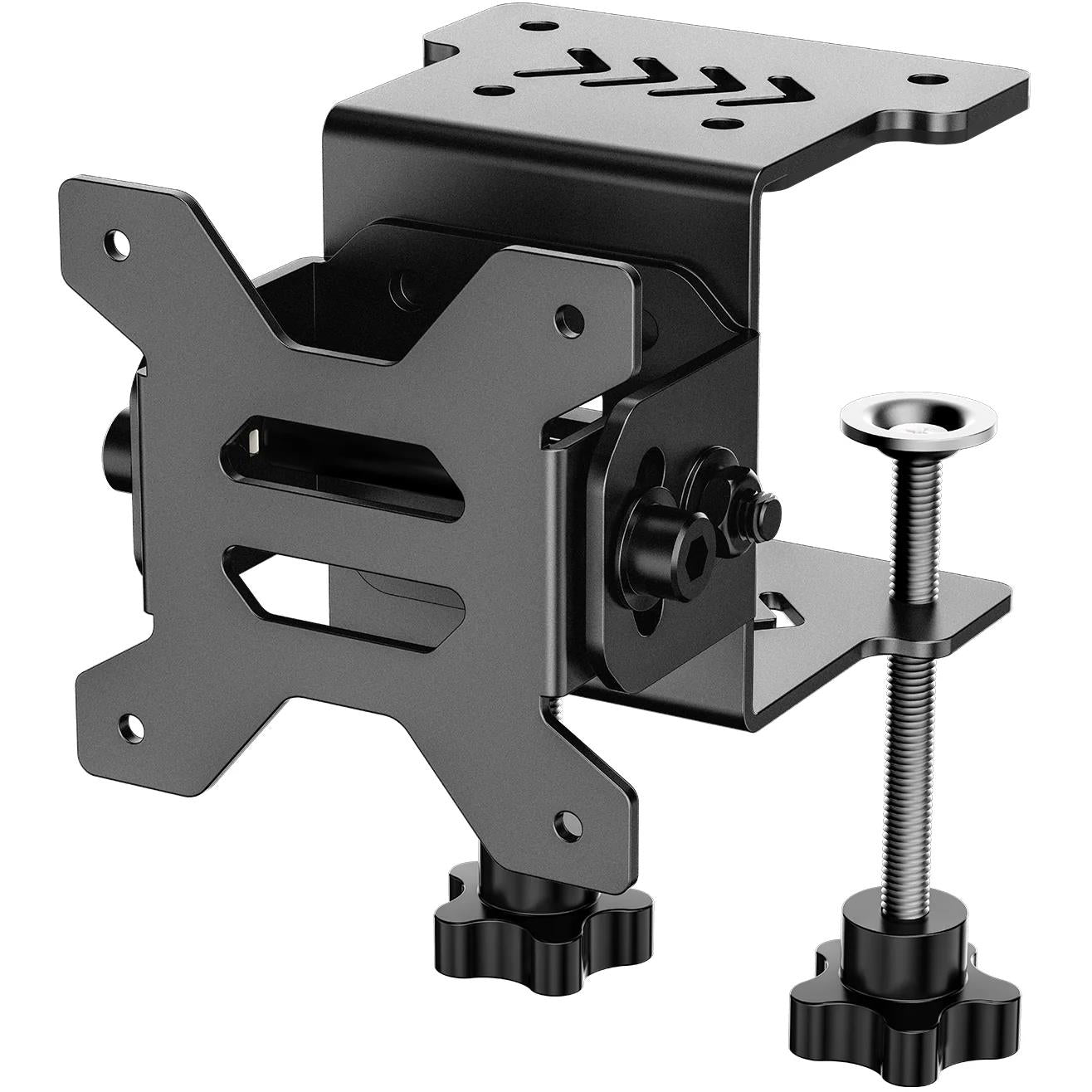 Adjustable metal desk clamp with mounting plate and tightening screws