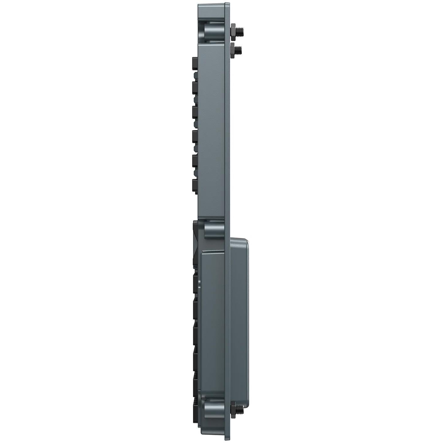 Grey Airbus-style MCDU flight computer display side profile with mounting rails