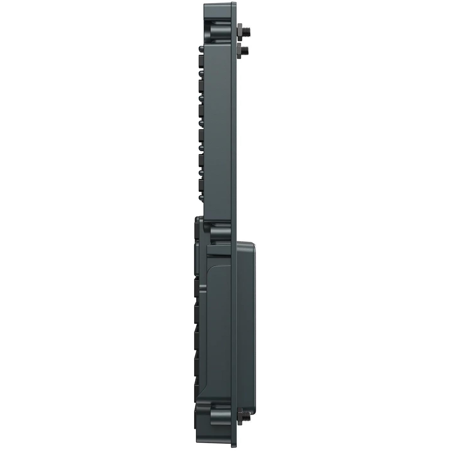 Black CDU flight computer display side view with connector openings