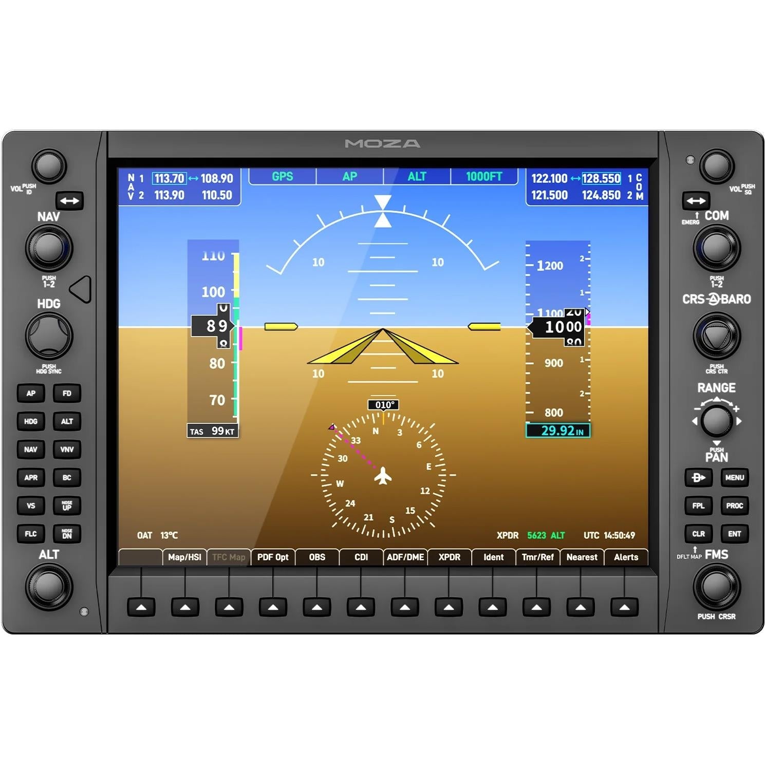 Flight simulator control panel with 10.4-inch screen and cockpit gauge display, MOZA