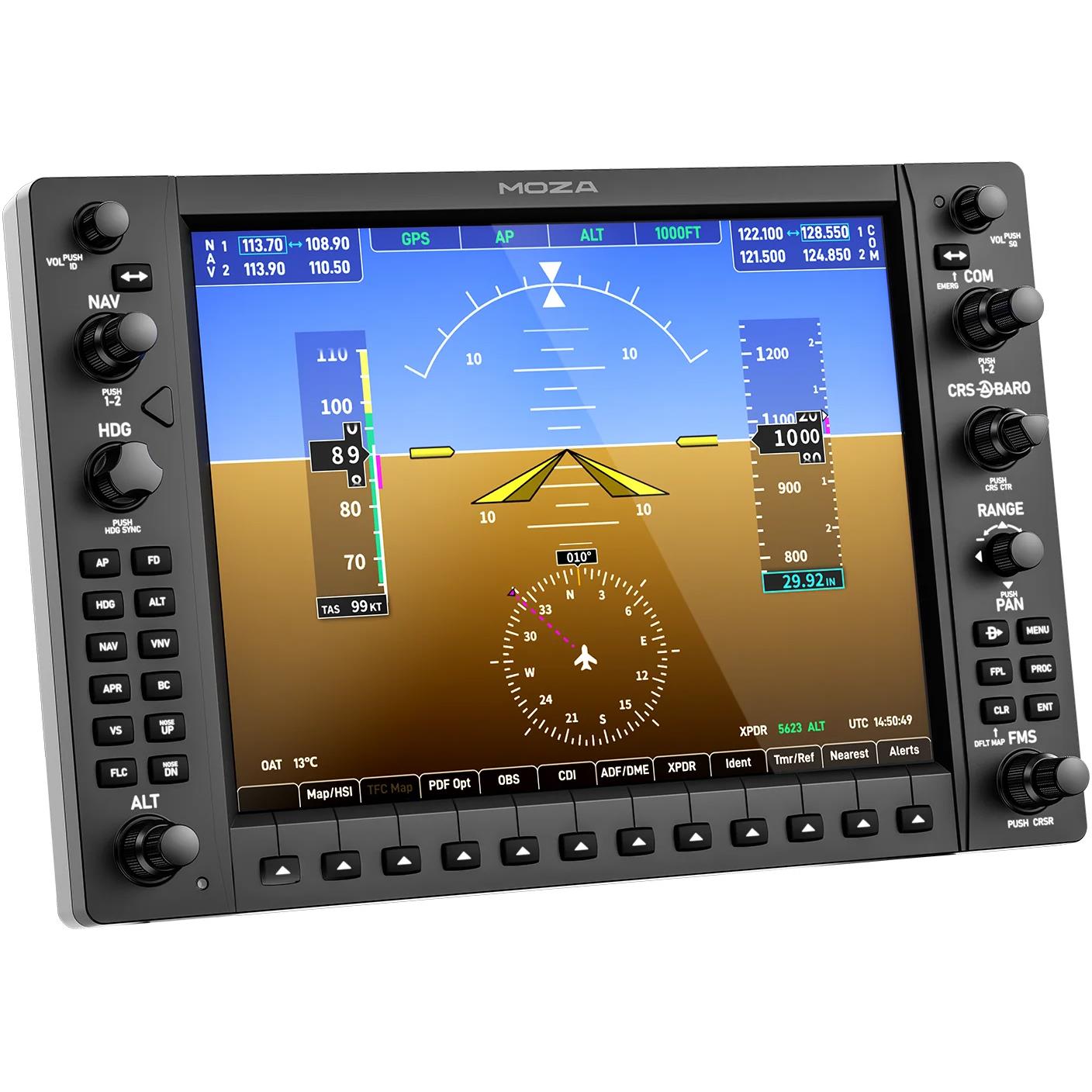 Flight simulator control panel with 10.4-inch screen, hardware knobs and buttons, MOZA