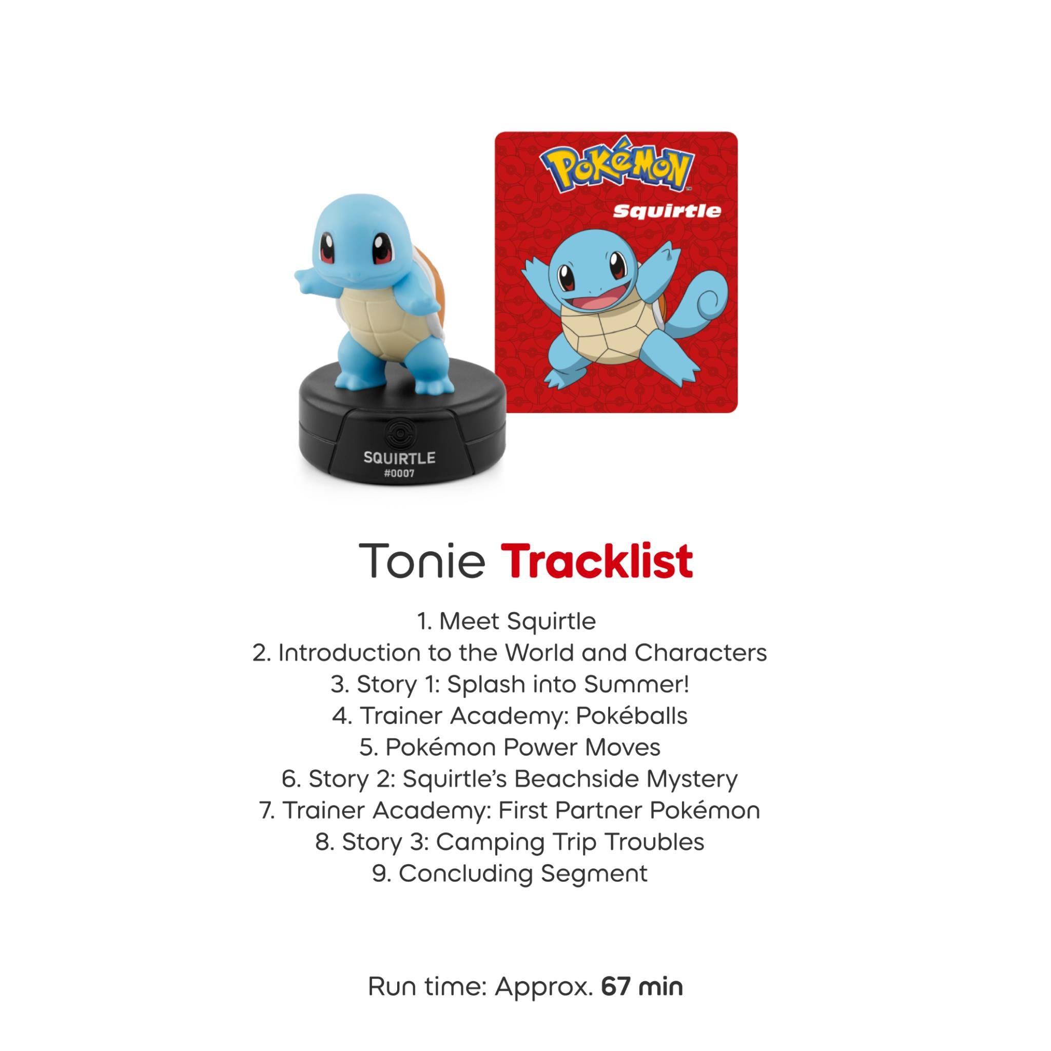 Tonie Pokemon Squirtle audio character on base with story tracklist card