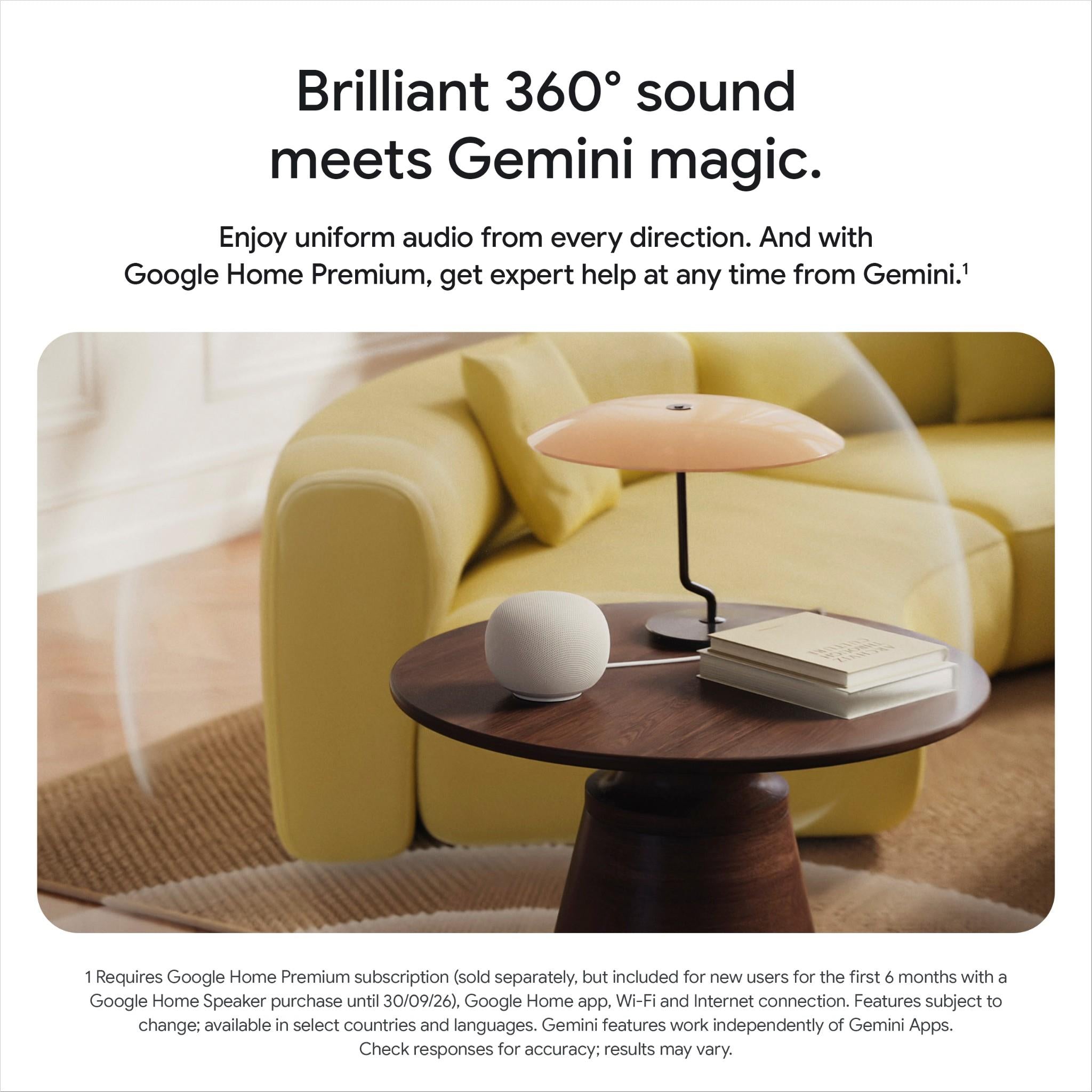 Porcelain white smart speaker with glowing LED light at the bottom edge
