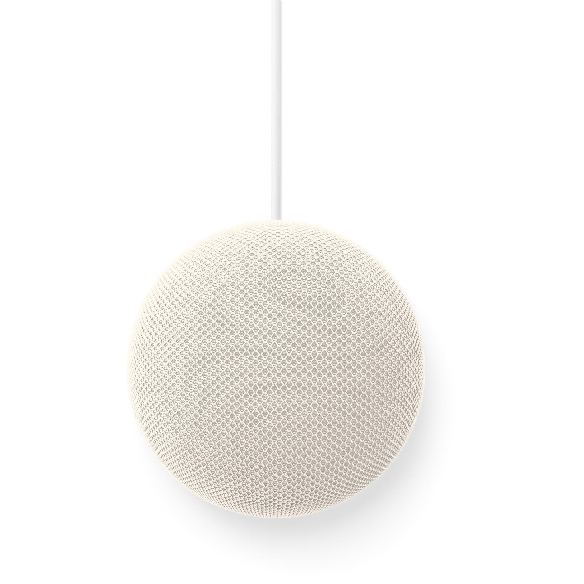 Porcelain white smart speaker top view with round mesh grille
