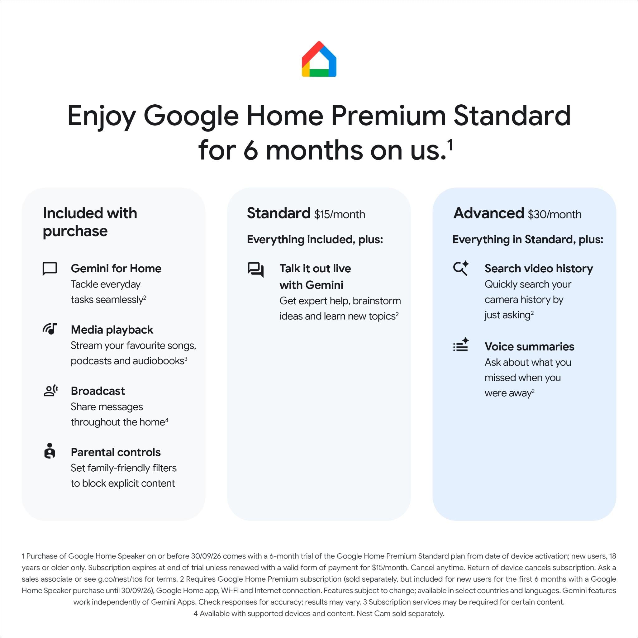 Smart speaker subscription info graphic with speaker illustration and privacy-style design