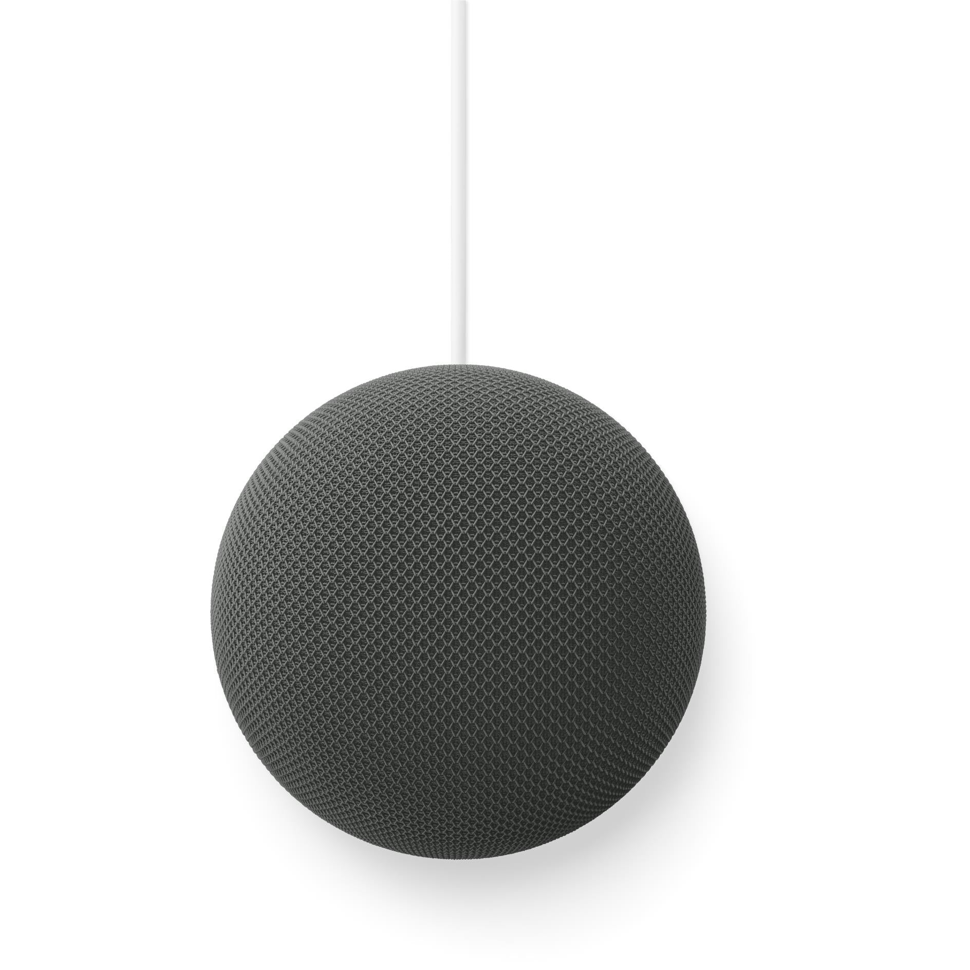 Top view smart speaker with textured mesh fabric dome on white background