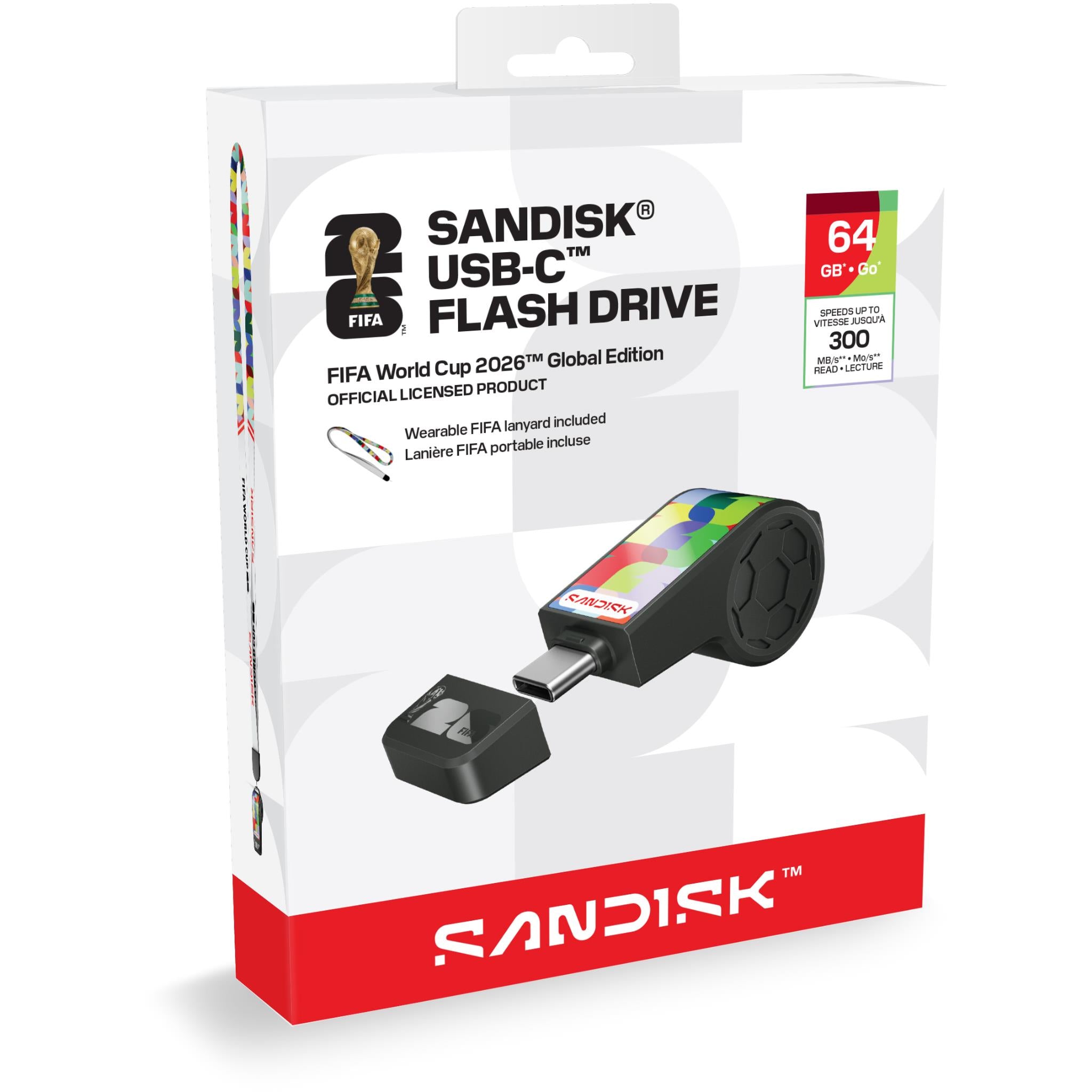 SanDisk 64GB USB-C whistle-shaped flash drive, FIFA World Cup 2026 Global Edition, image 2 - Memory Cards & Readers at Tech Supply Shed NZ