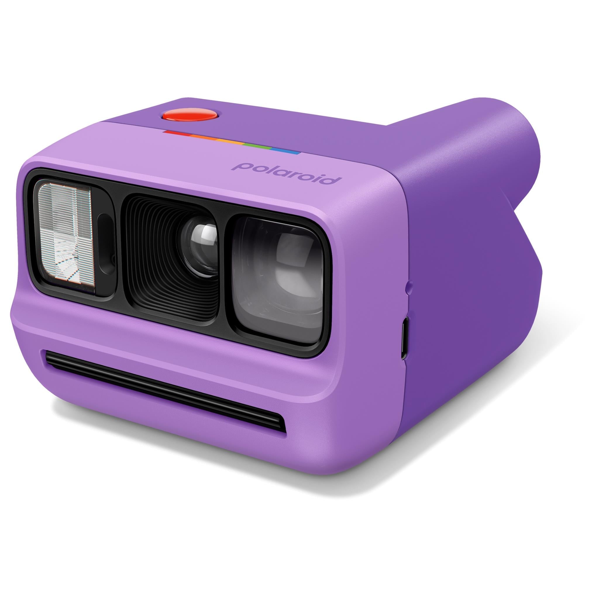 Purple Polaroid Go Generation 3 pocket instant camera side view with camera window