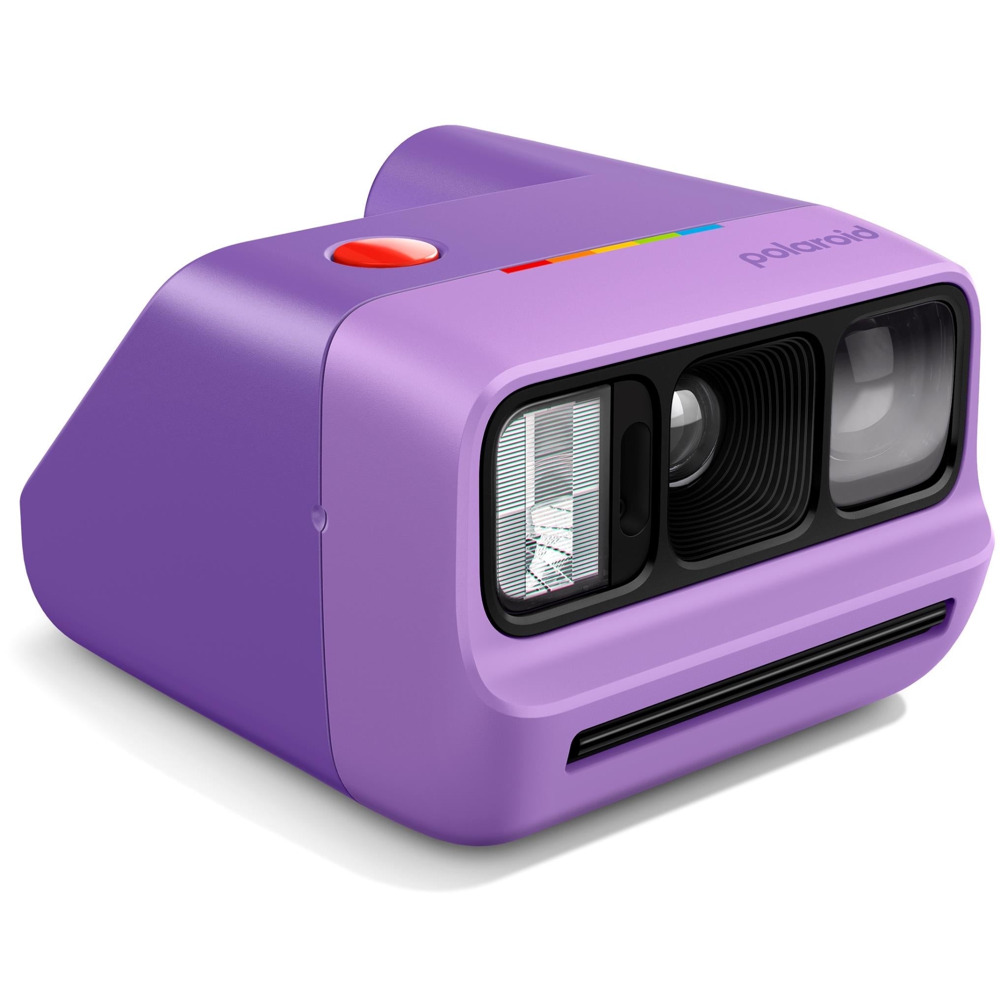 Purple Polaroid Go Generation 3 pocket instant camera angled front with lens and flash