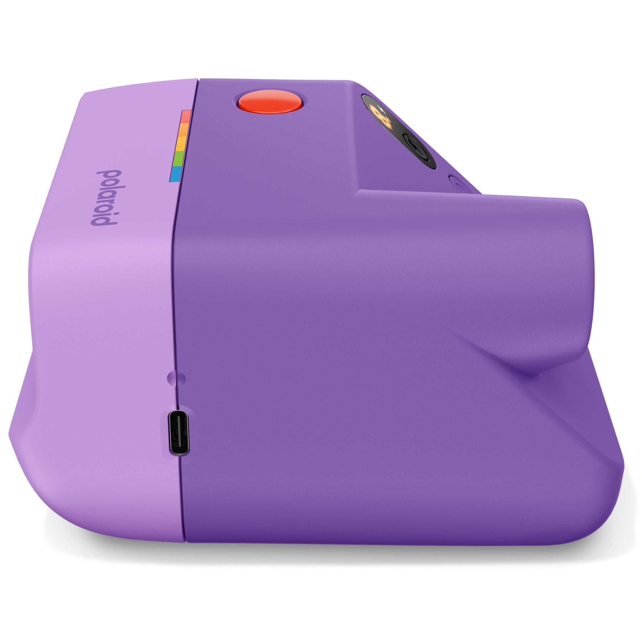 Purple Polaroid Go Generation 3 pocket instant camera side view with port on edge