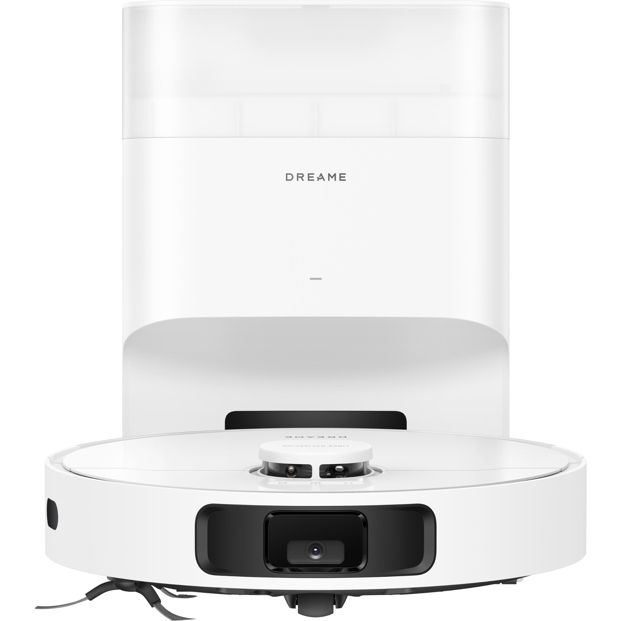 Dreame L40 Plus robot vacuum and mop on white auto-empty dock