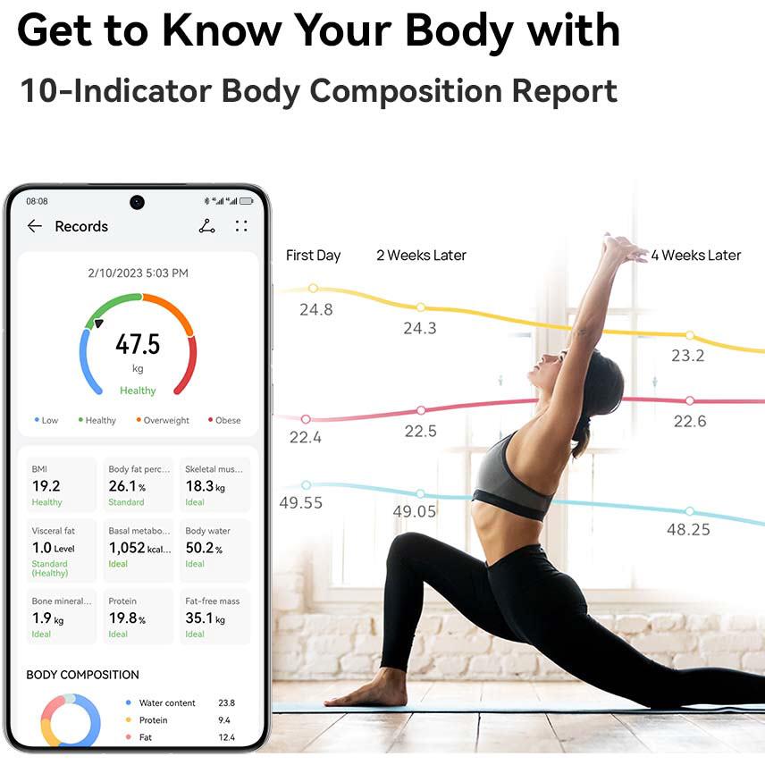 Smart body fat scale body composition report on a smartphone screen