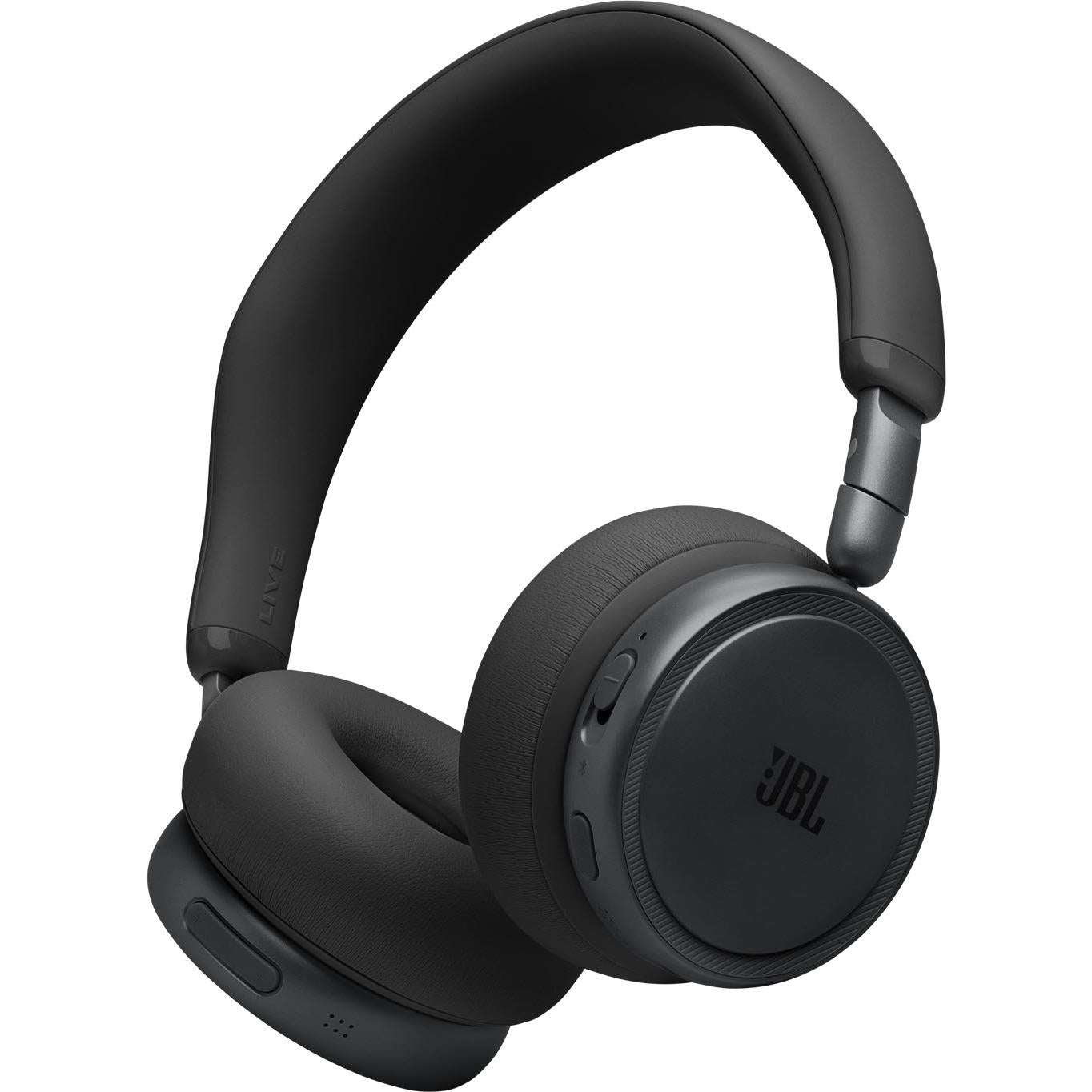 Black wireless on-ear headphones with padded headband and earcups