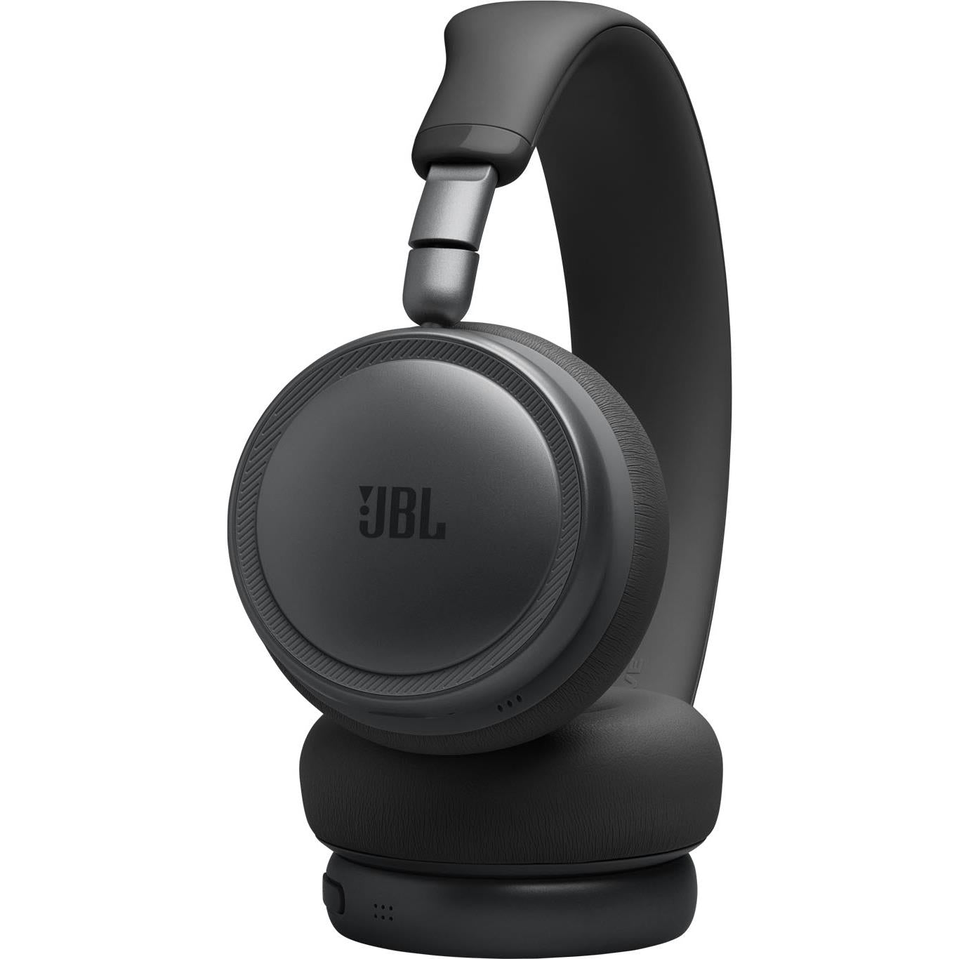 Black wireless on-ear headphones with JBL logo on the earcup