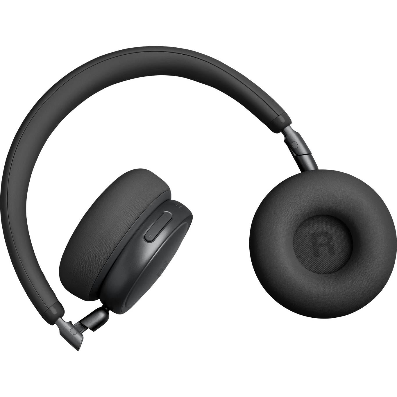 Black on-ear headphones with control button on left earcup
