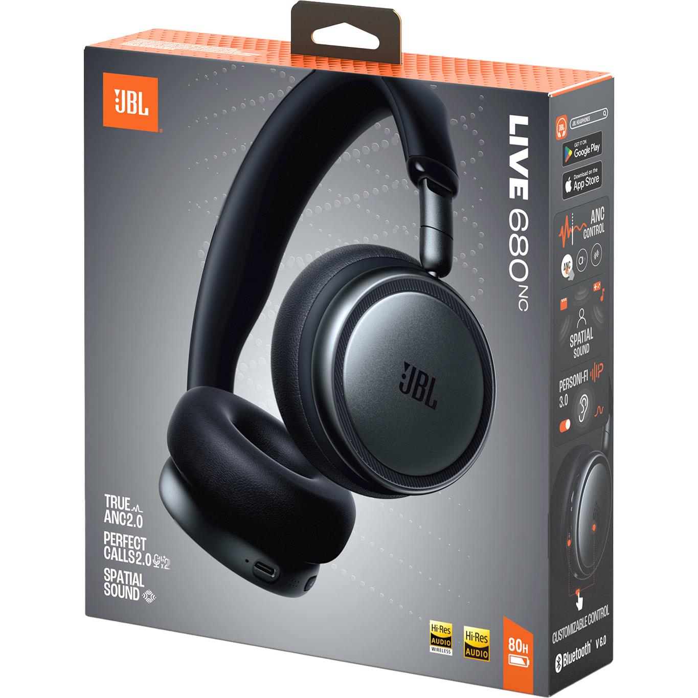 JBL Live 680NC headphones retail box with headset image
