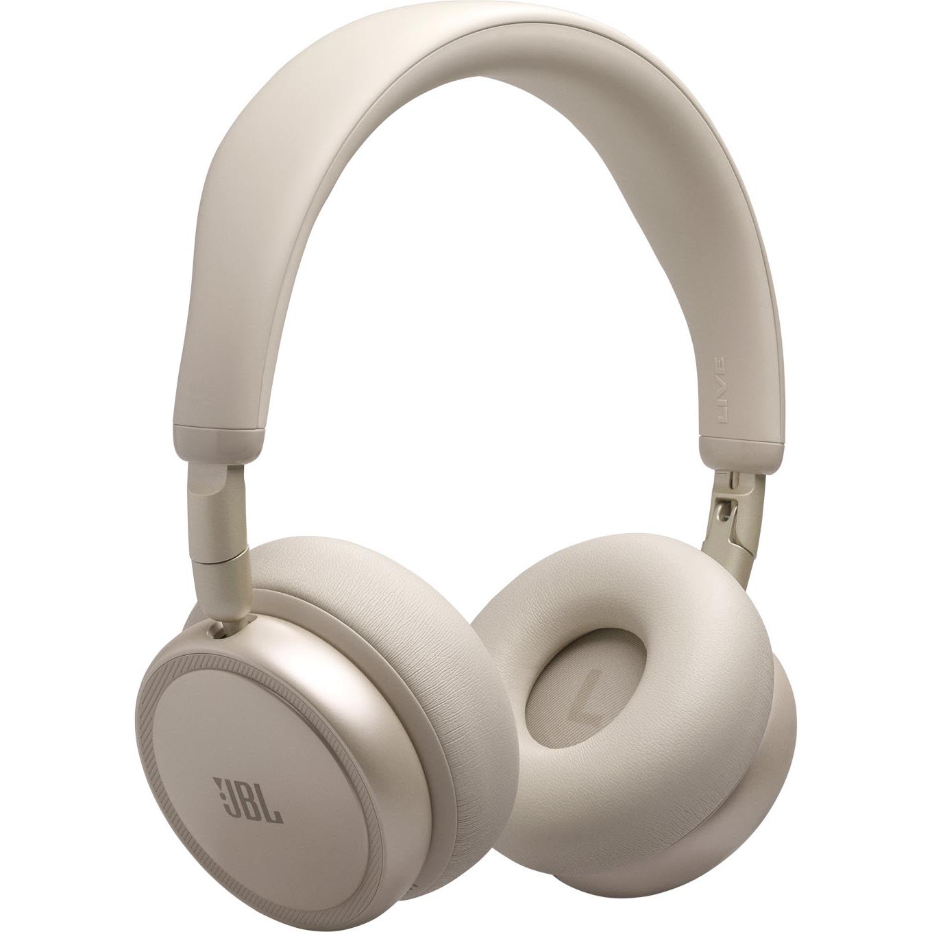 JBL Live 680NC wireless noise-canceling headphones, champagne angled view with headband