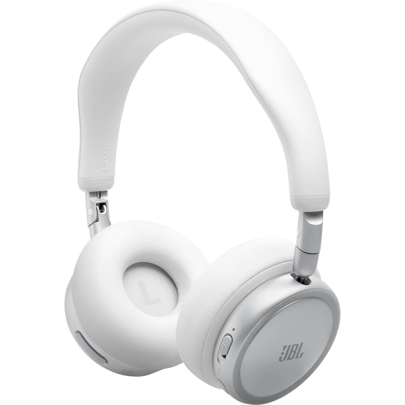 White on-ear wireless noise-cancelling headset with headband and ear pads