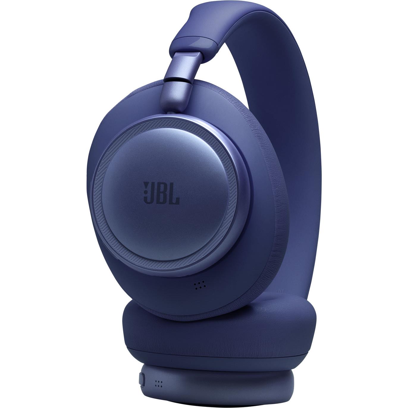 Blue over-ear headphones with rotating earcup and cushioned headband