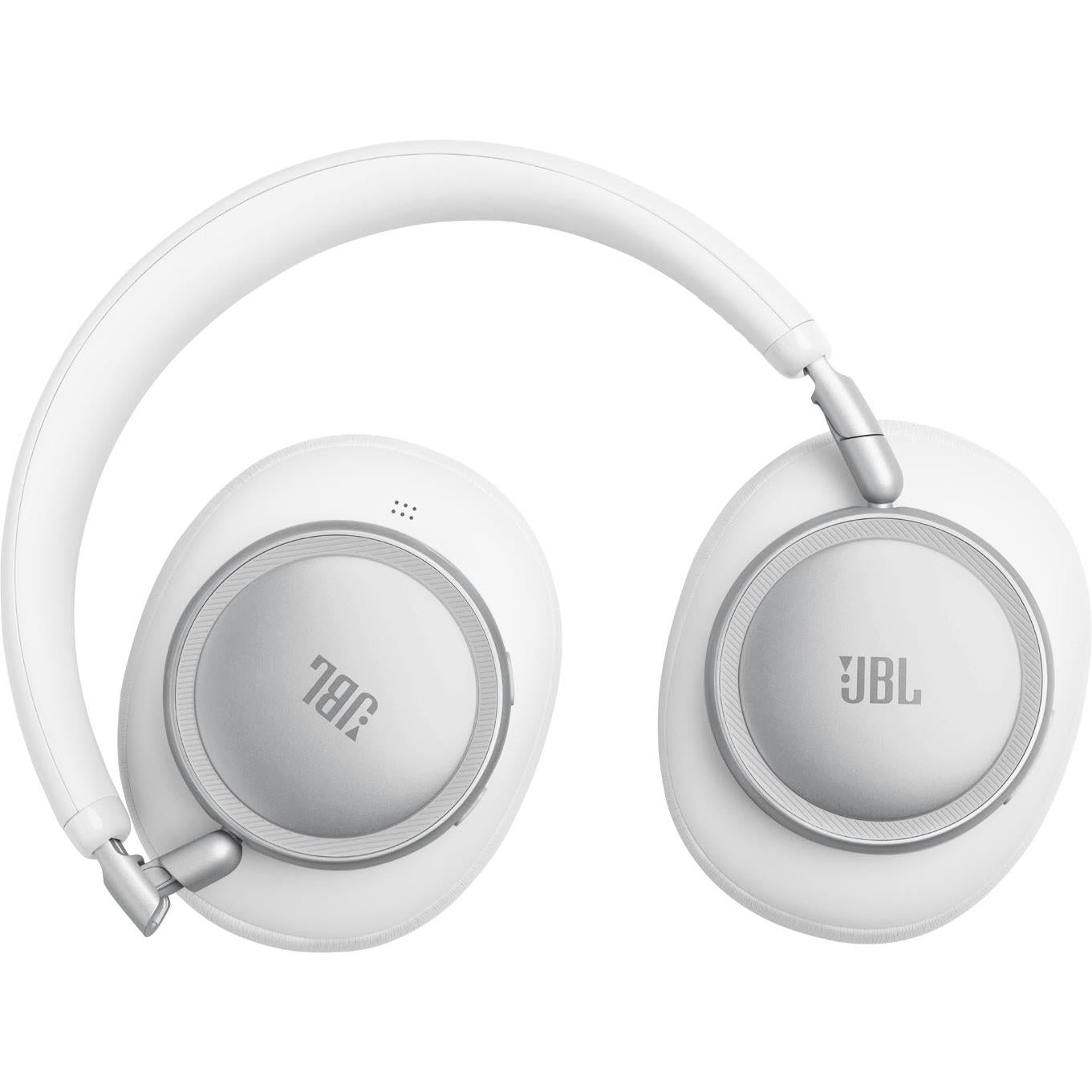White over-ear Bluetooth noise-cancelling headphones, front view of both earcups