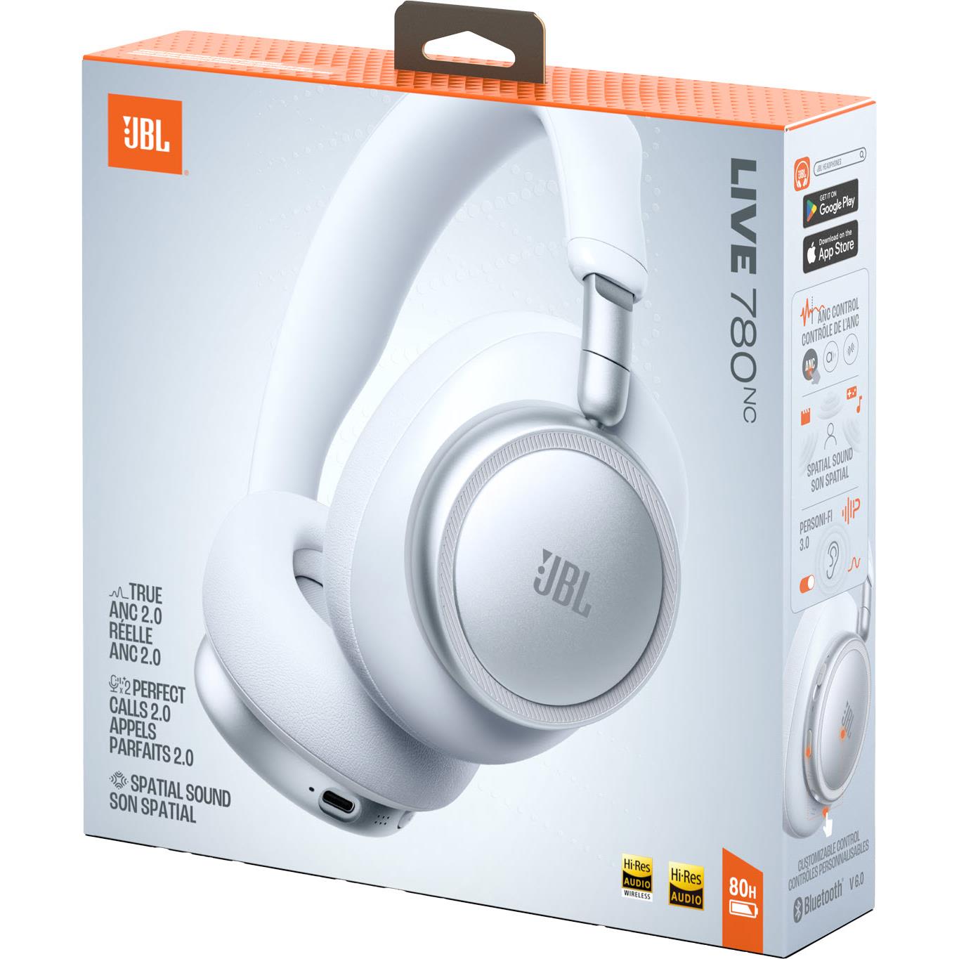 JBL Live 780NC headphone retail box with product image and key features